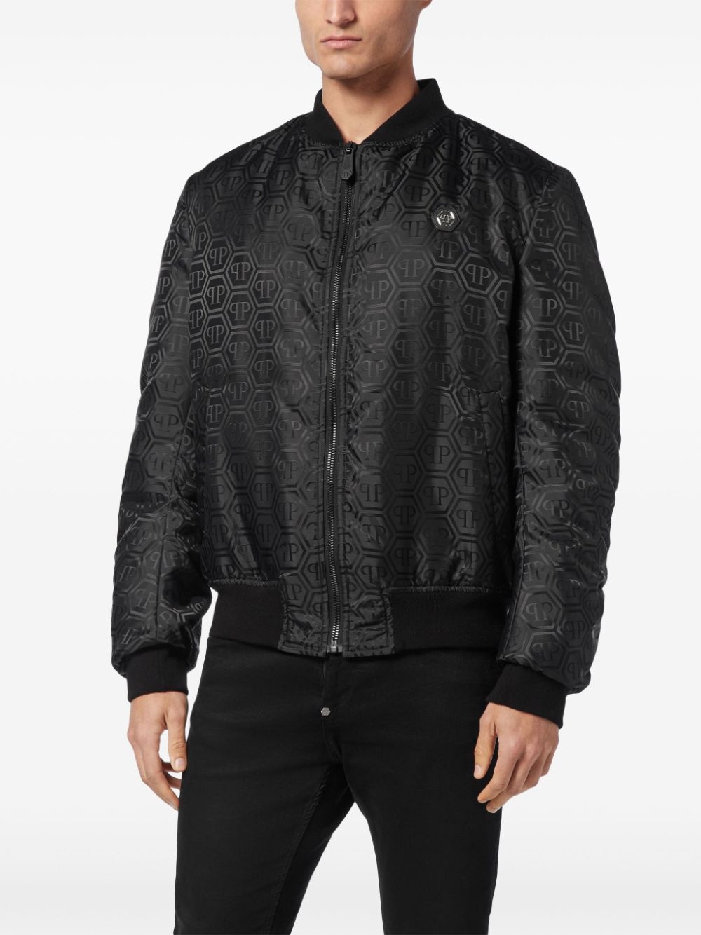 monogram-jacquard bomber jacket - 3