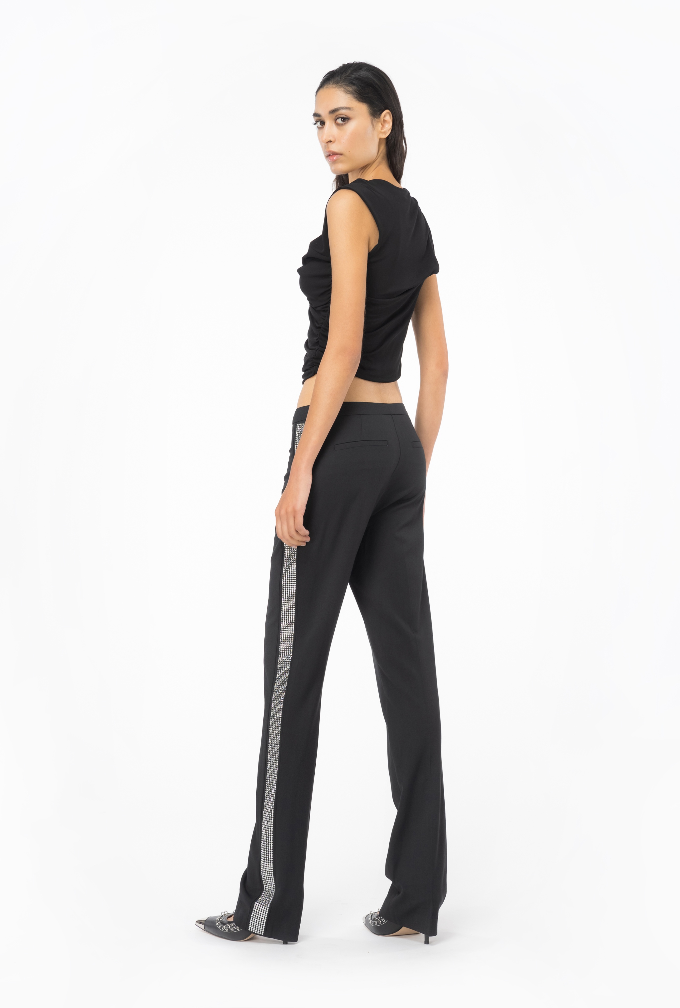 TROUSERS WITH RHINESTONE BAND - 4