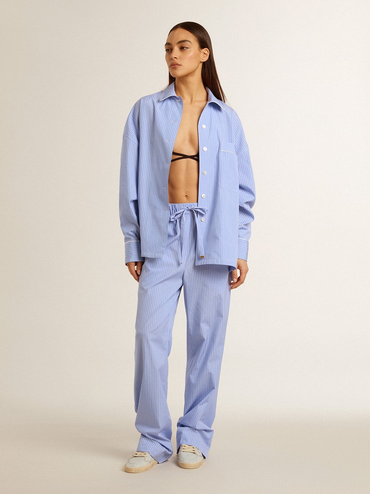 Women's shirt in striped cotton poplin - 3
