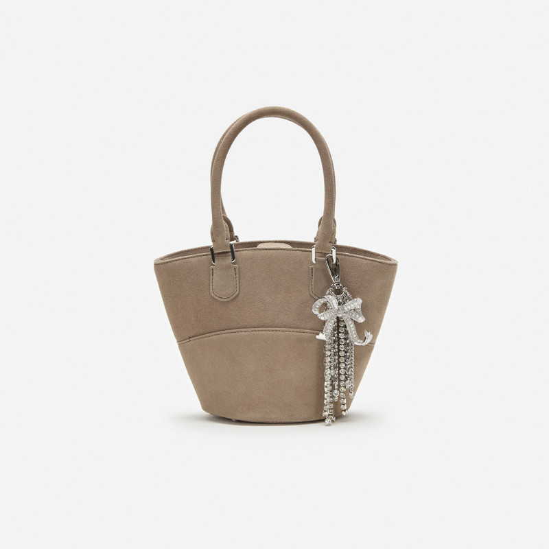 Grey Suede Charm Tote Bag - 1