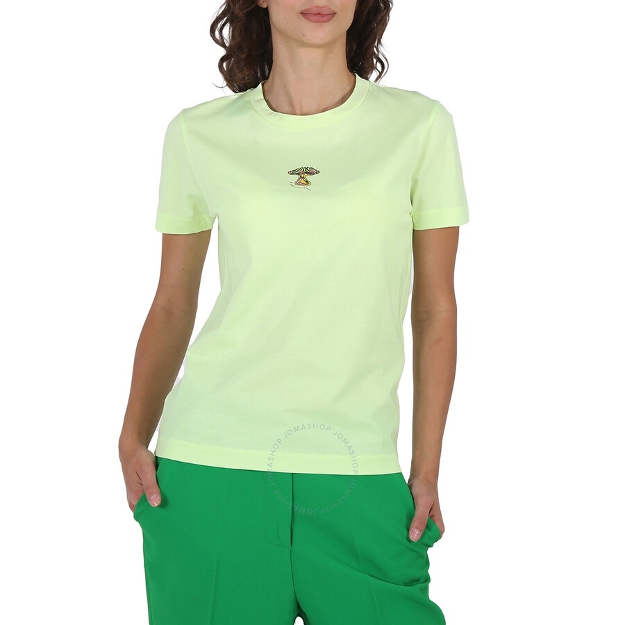 Stella McCartney Ladies Washed Neon Yellow Mushroom Embroidery T-shirt - 3