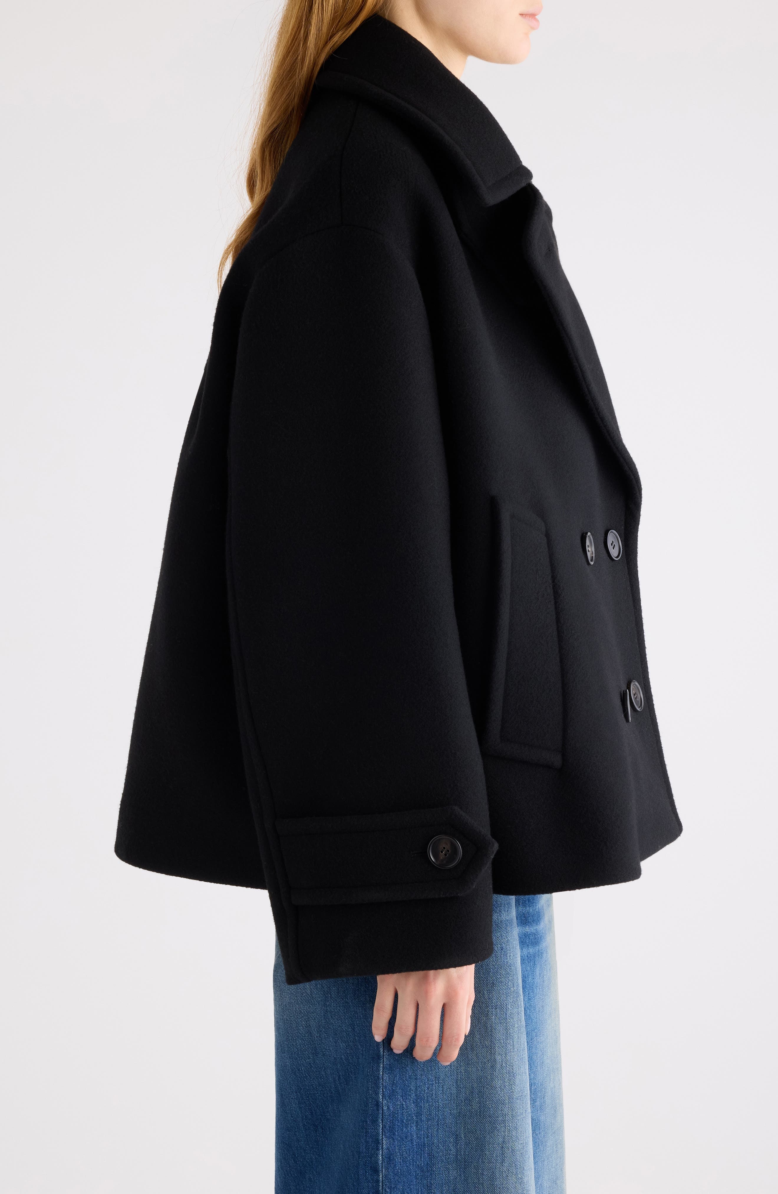 Chloé Oversize Double Breasted Wool Blend Coat in Black at Nordstrom - 4