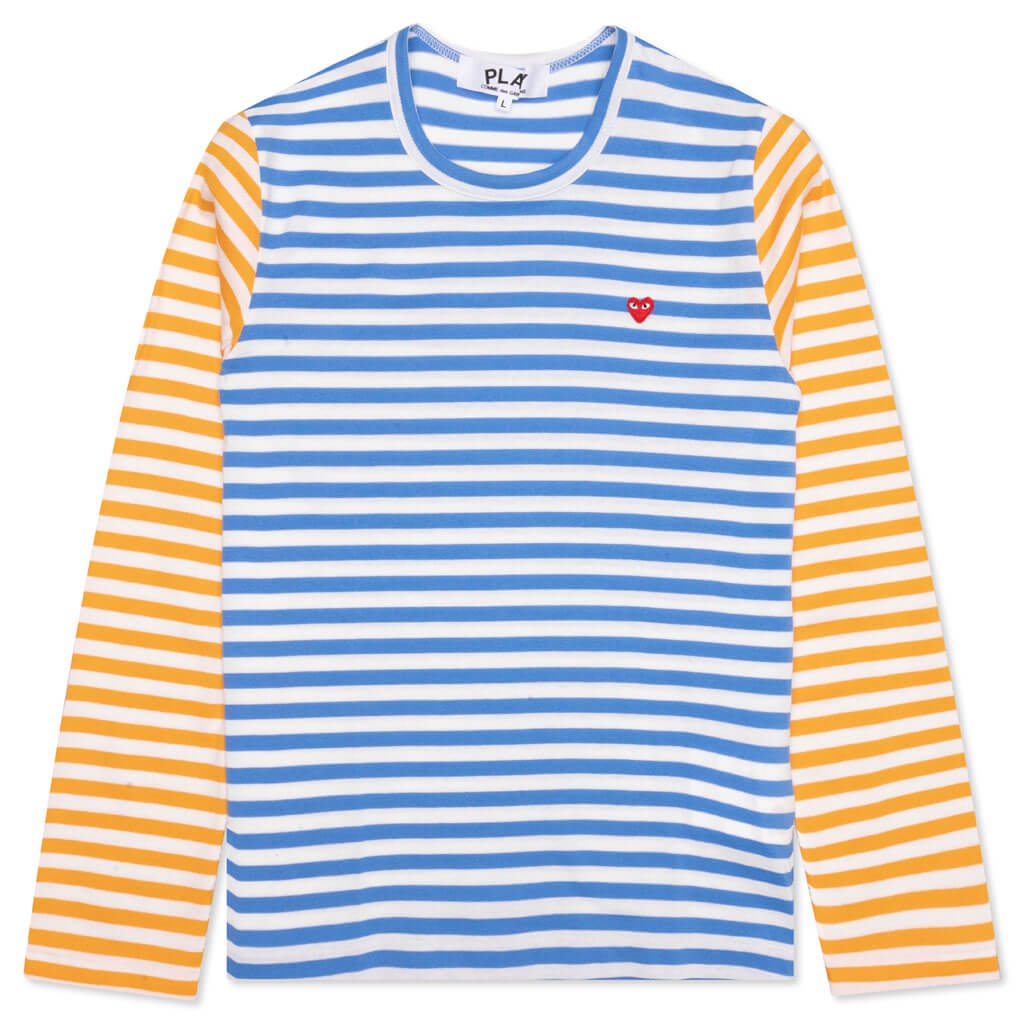 WOMEN'S BI-COLOR STRIPE T-SHIRT - BLUE/YELLOW - 1
