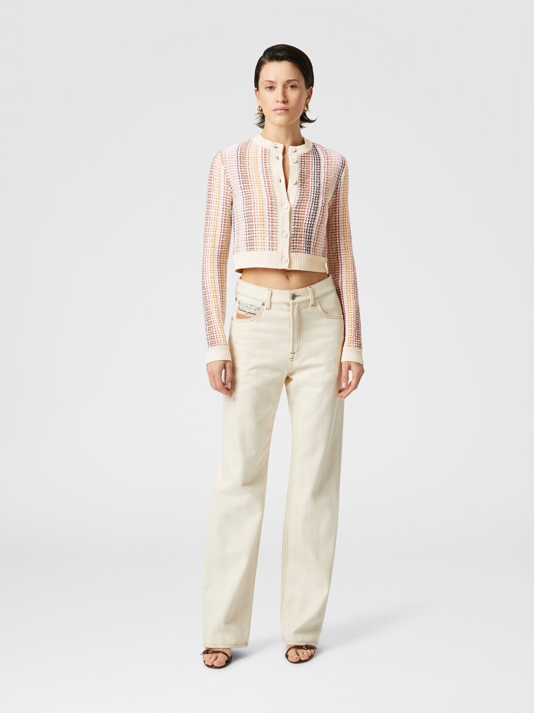 Crewneck cardigan in cotton blend Caperdoni motif - 2
