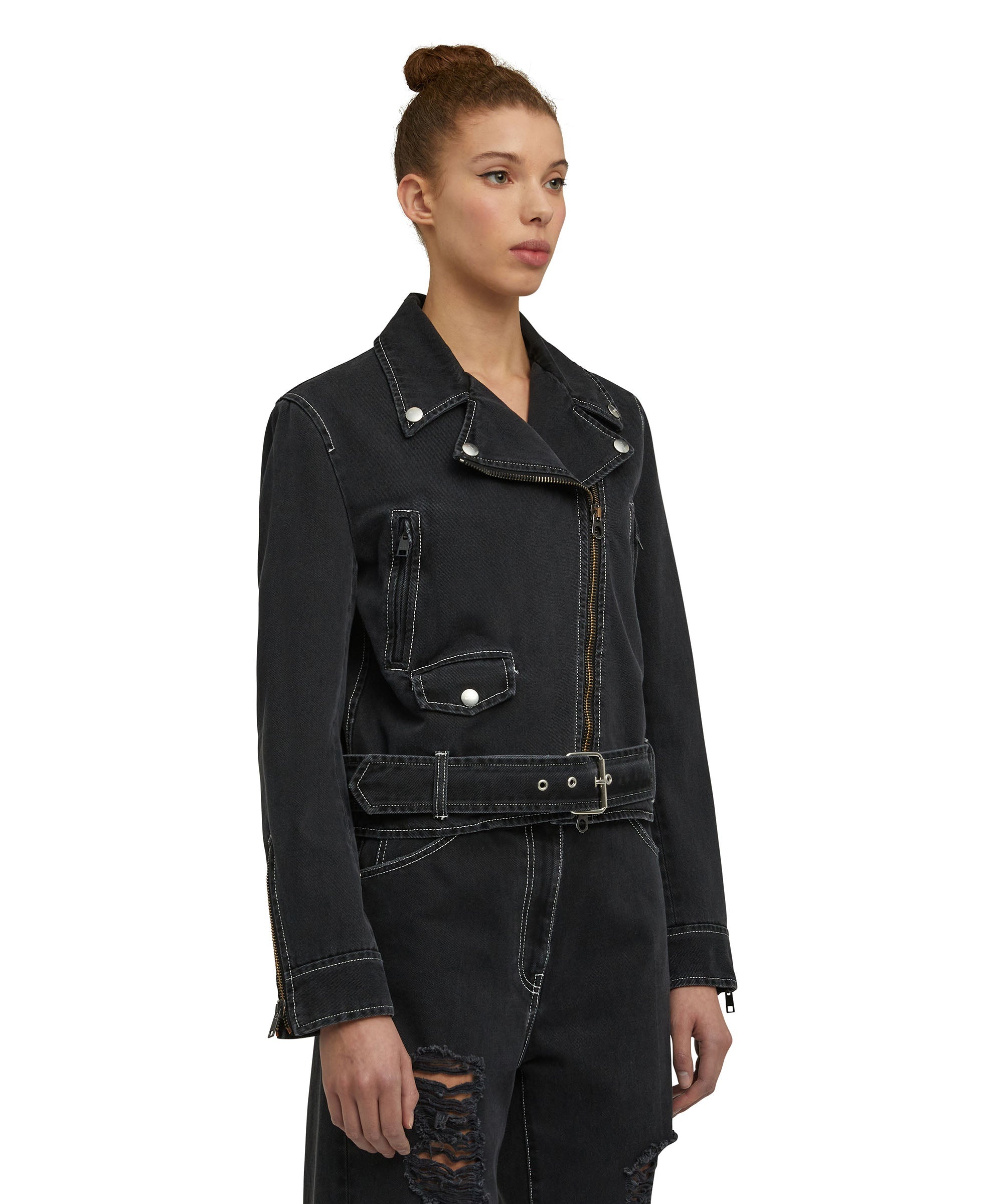 "Black Denim with Stitches" Biker jacket - 3