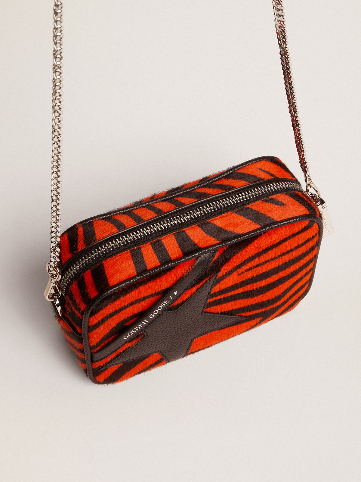 Mini Star Bag in orange tiger-print pony skin with black leather star - 2