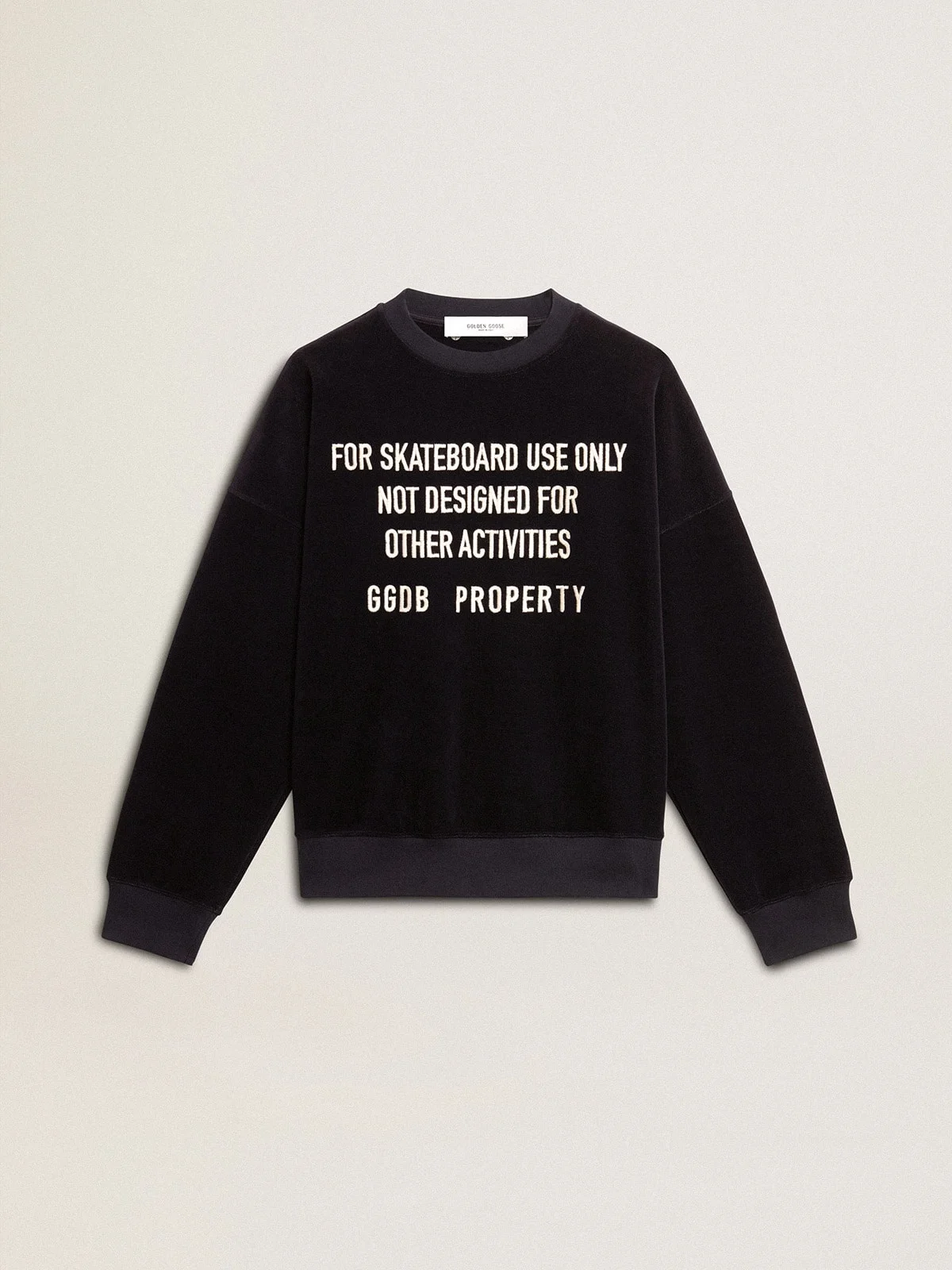 Black crew neck sweatshirt with embroidered lettering - 1