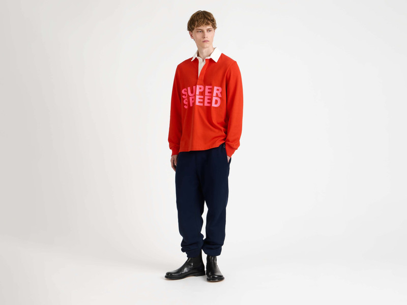 JW Anderson 'SUPER SPEED' RUGBY POLO TOP IN BRIGHT RED outlook
