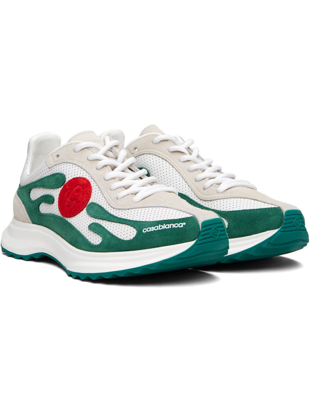 White & Green Stade Sneakers - 4