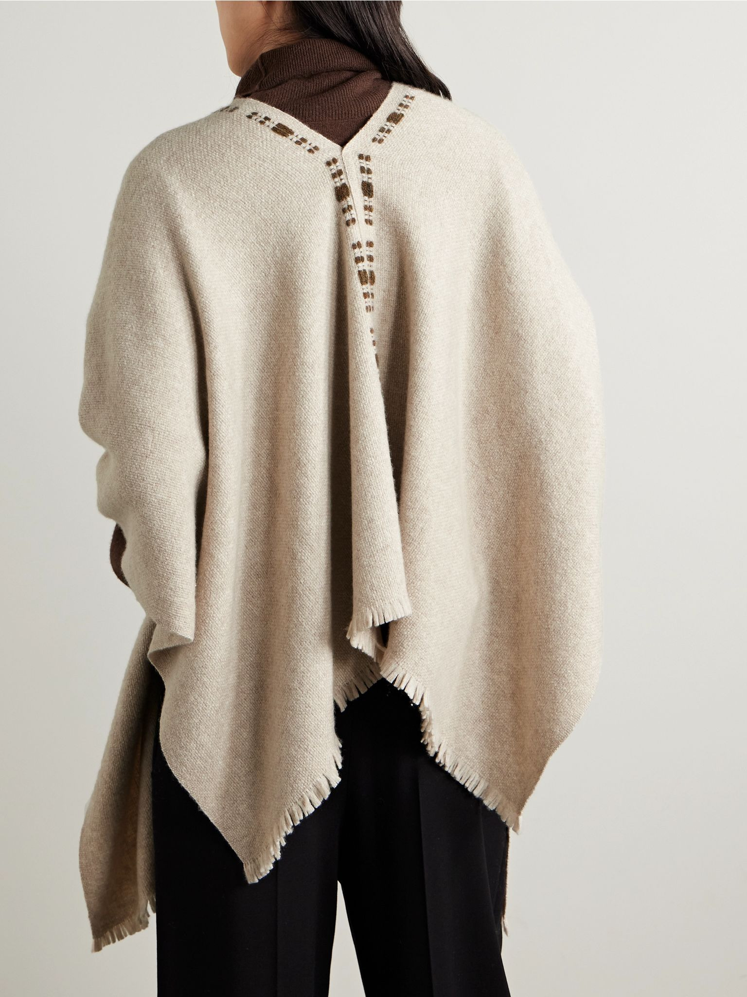 Frayed cashmere and silk-blend poncho Cream - 3