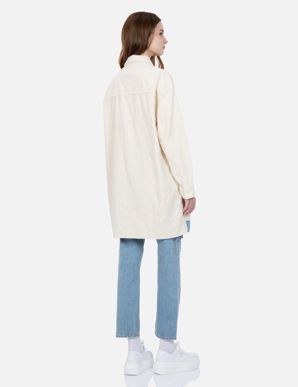 TEAR-OFF DESIGN FABRIC BLOCKING CORDUROY SHIRT DRESS - 4