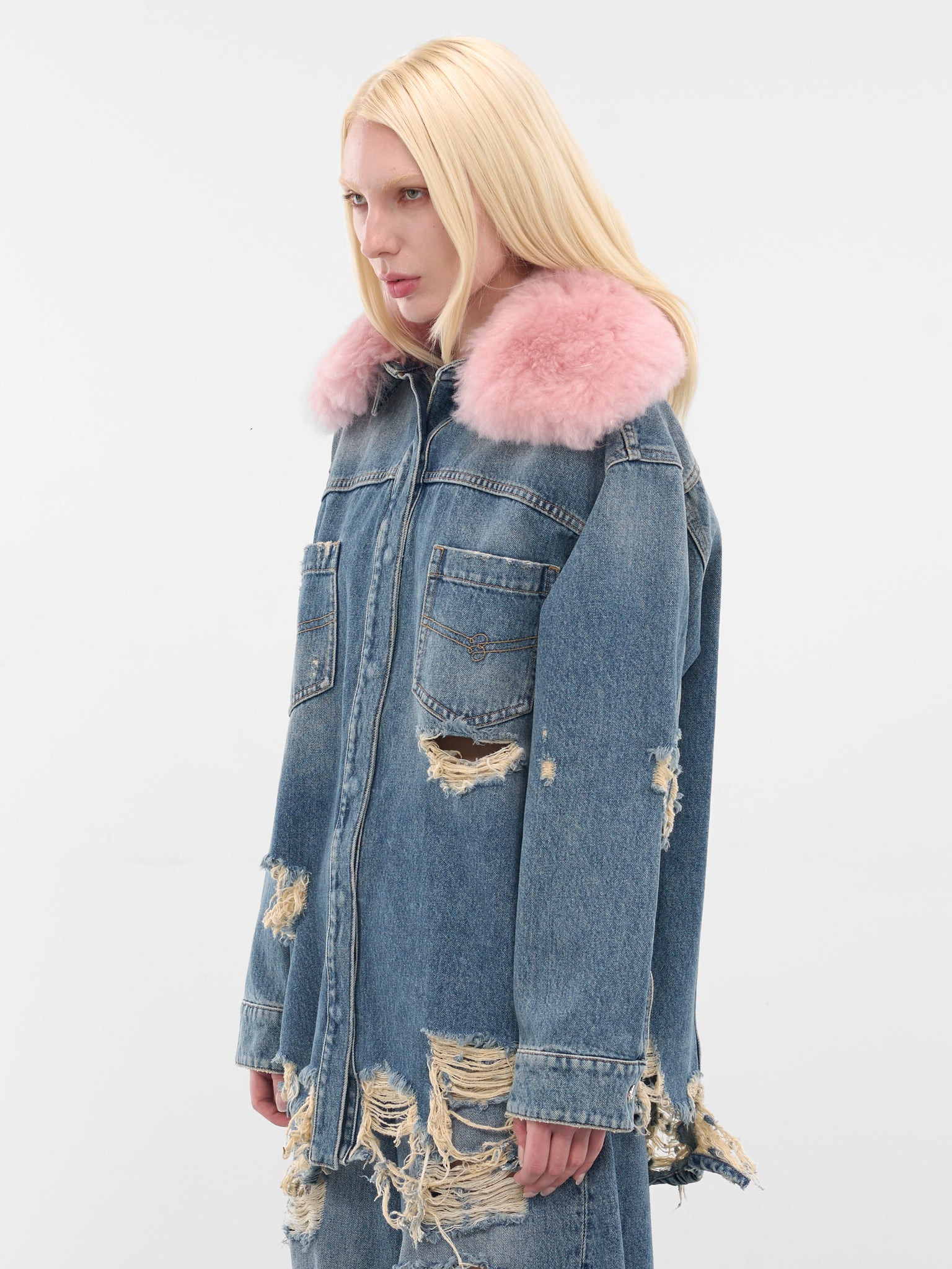 Blue Destroyed Denim Oversized Jacket - 2