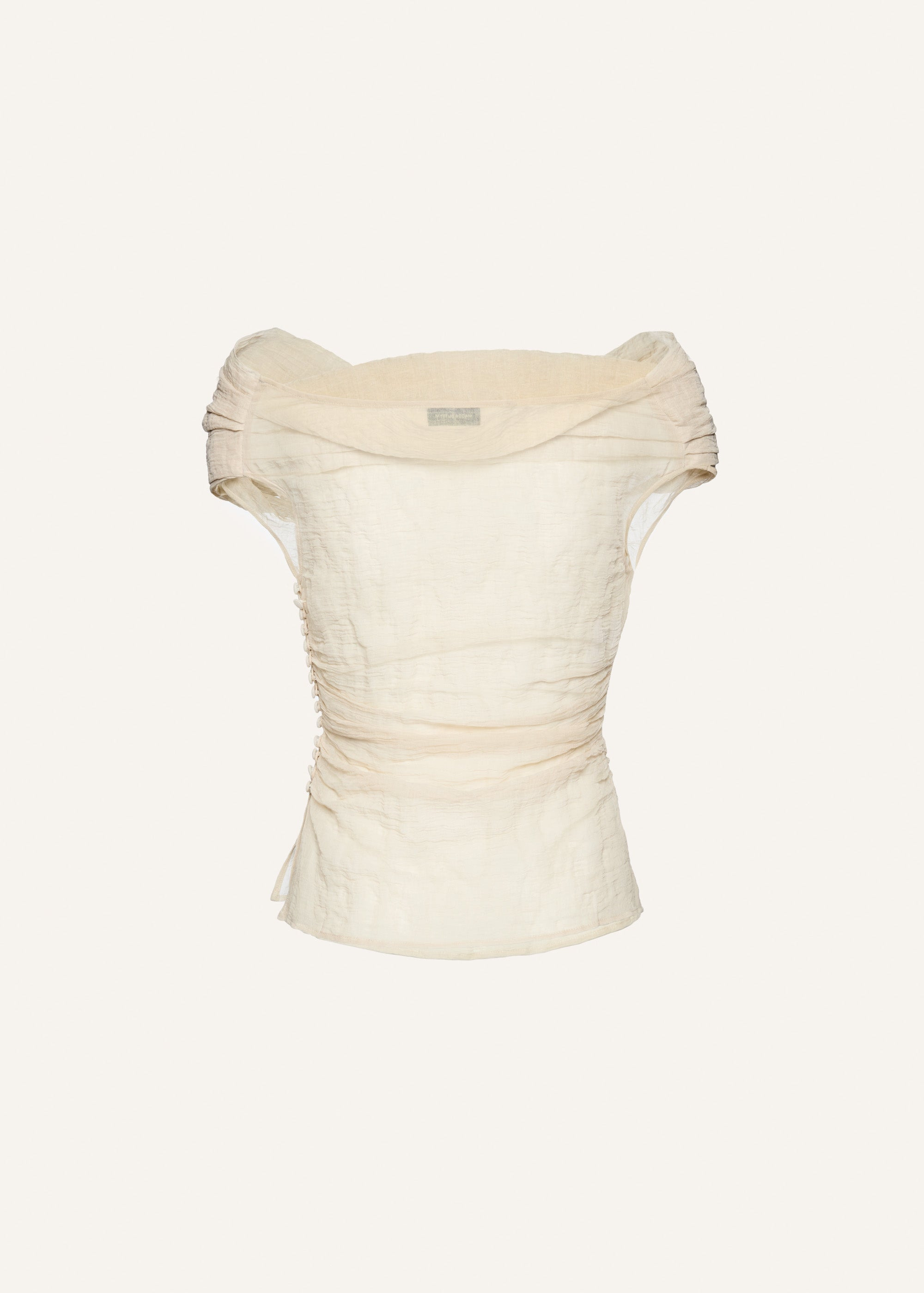 Crinkled cotton bateau blouse in beige - 2