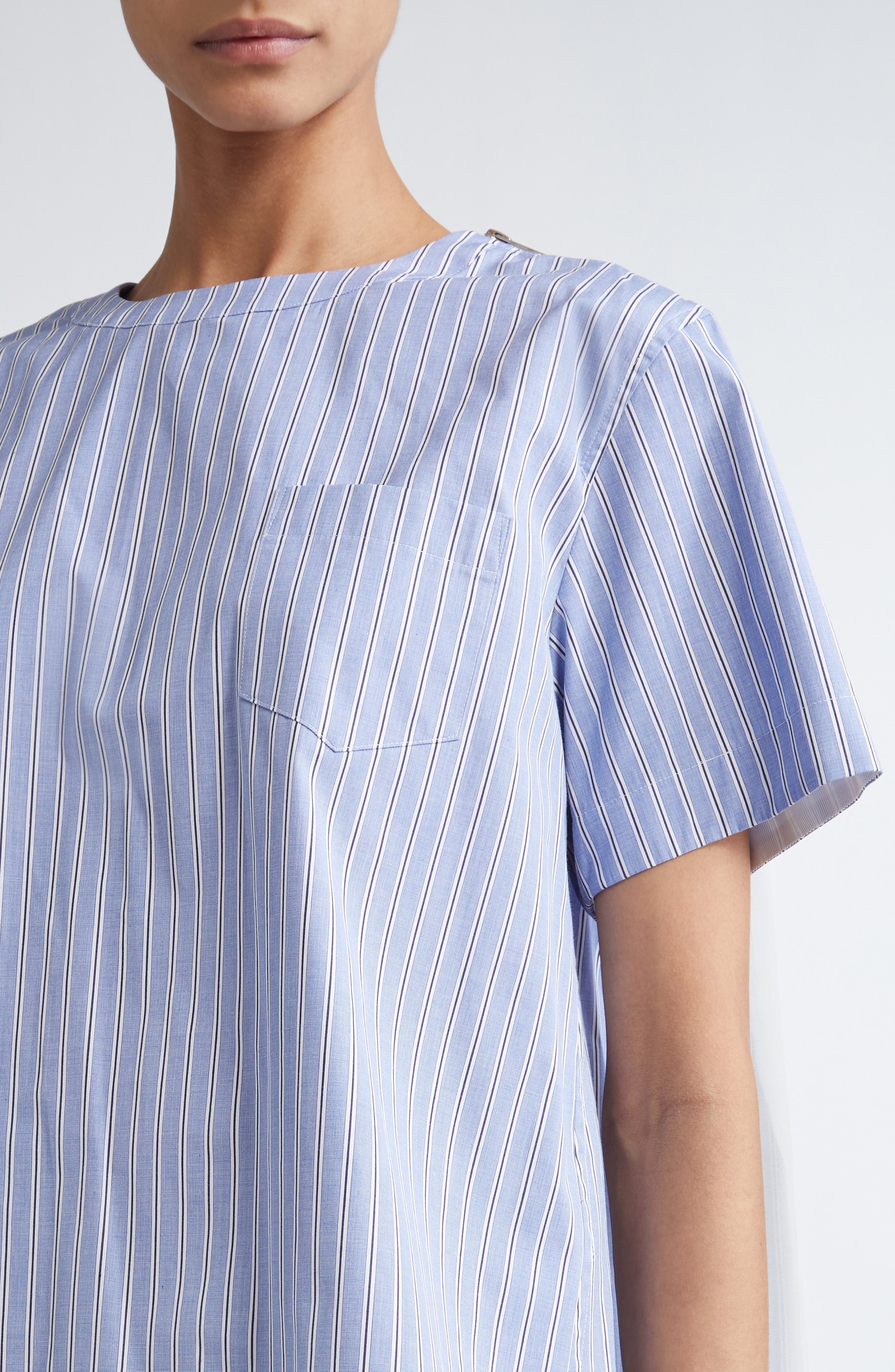 Sacai Mixed Media Poplin & Chiffon Top in Blue Stripe 458 at Nordstrom - 5