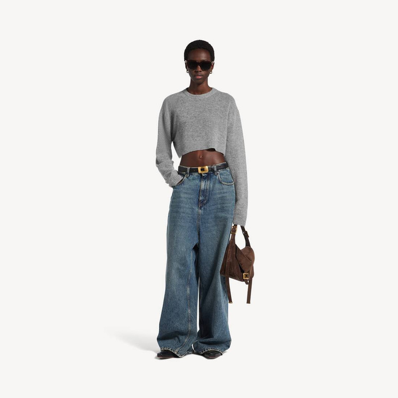 BALENCIAGA Women's Cropped Crewneck in Heather Grey outlook