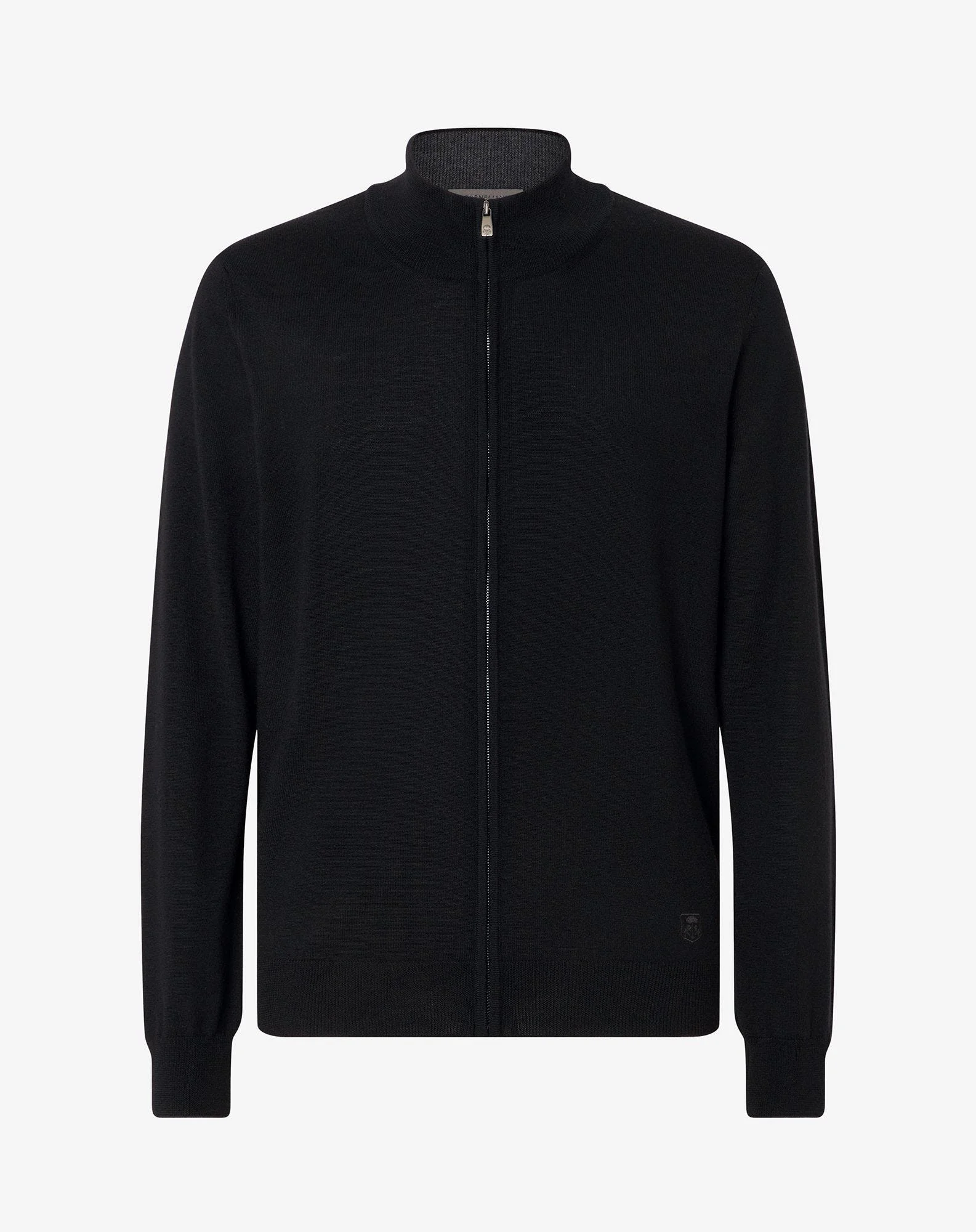 Black full zip extra fine wool jumper - 1