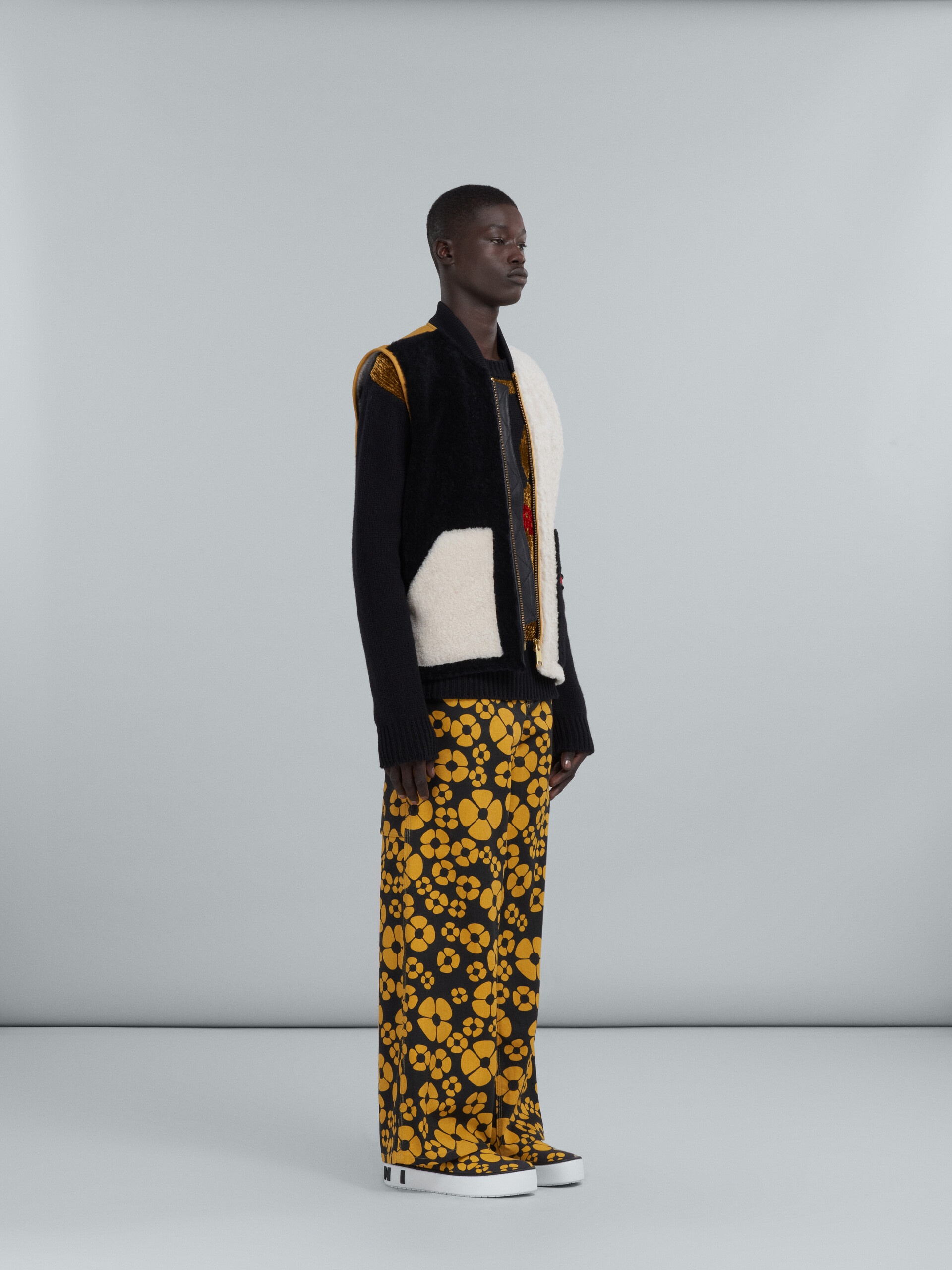 MARNI X CARHARTT WIP - BLACK AND WHITE SHEARLING GILET - 6