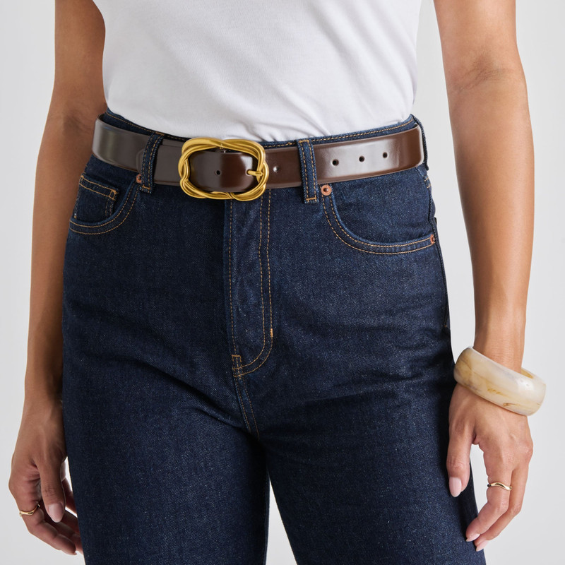 BRAIDED BUCKLE BELT MAHOGANY GOLD 6
