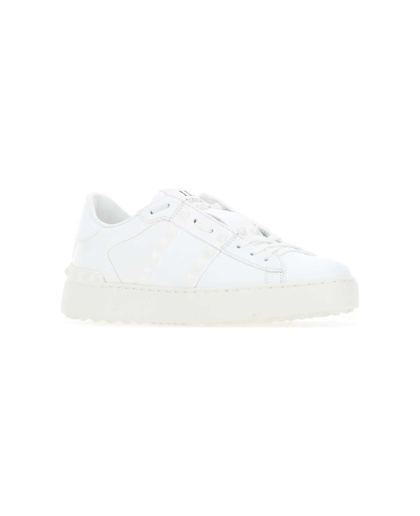 White Leather Rockstud Untitled Sneakers - 2