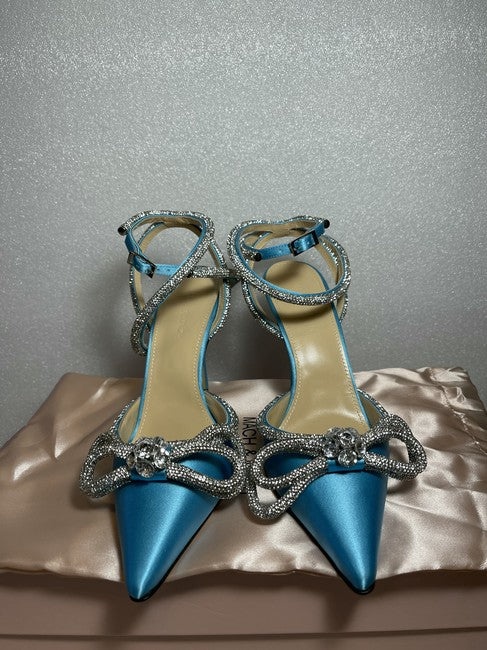 Double Bow crystal-embellished silk-satin point-toe pumps