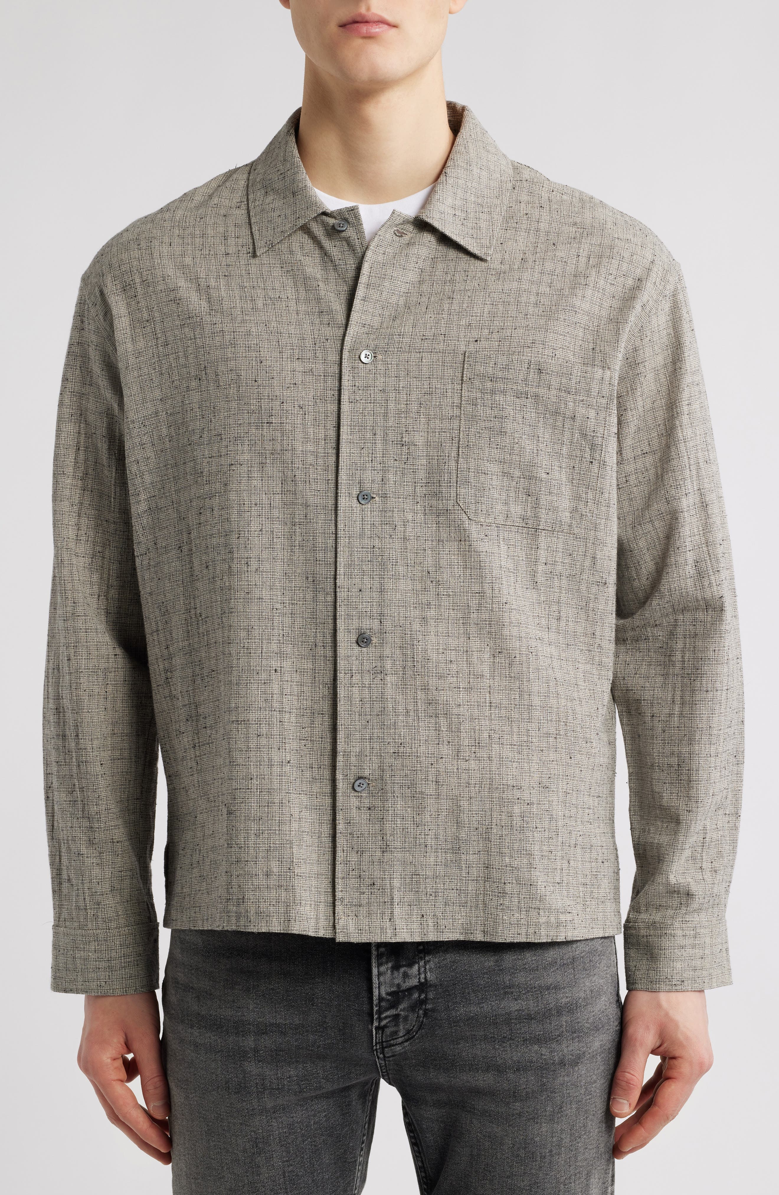 FRAME Textured Cotton & Linen Button-Up Shirt in Beige Multi at Nordstrom - 2