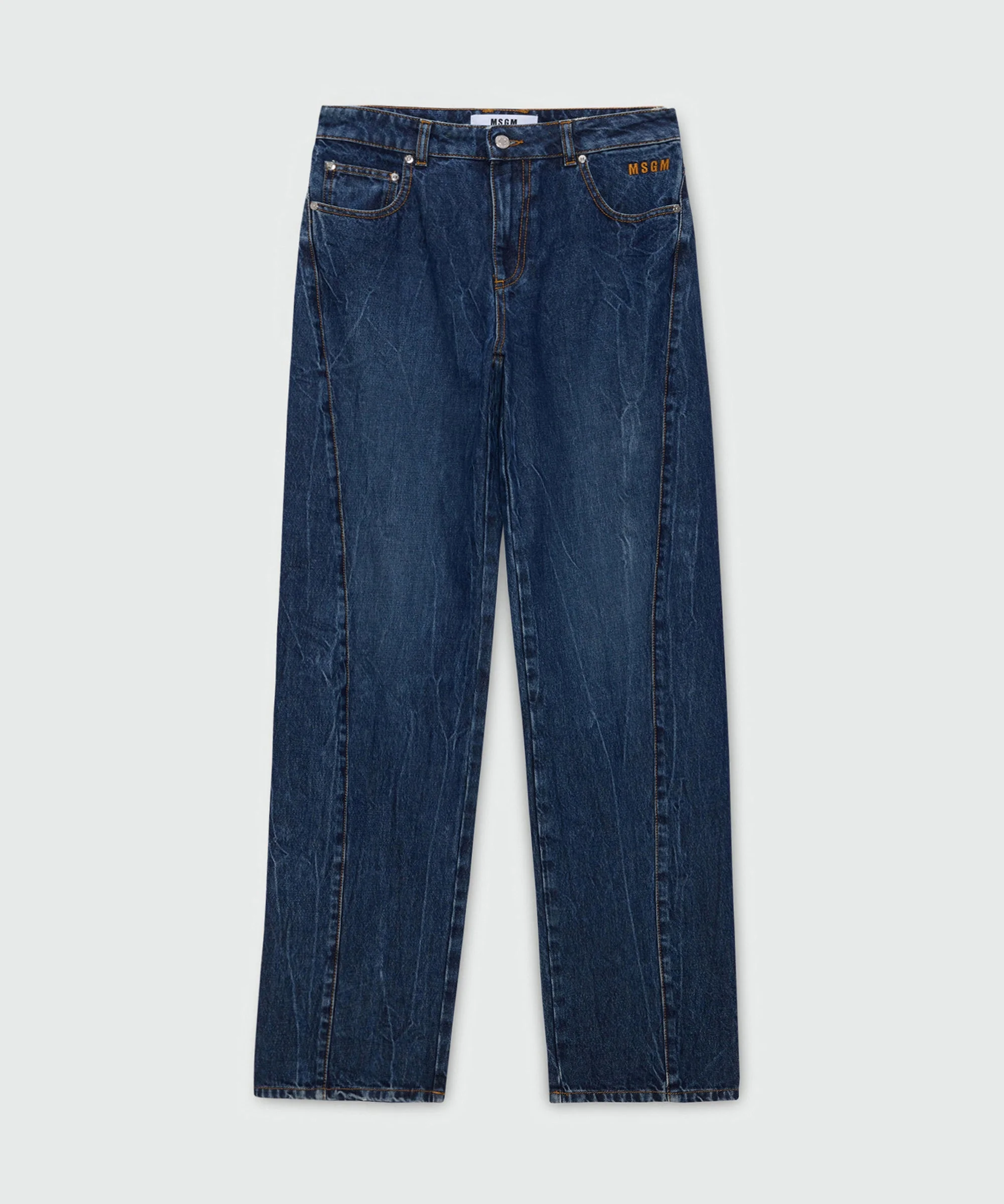 Raw-wash five-pocket denim trousers with leg seam detail - 1