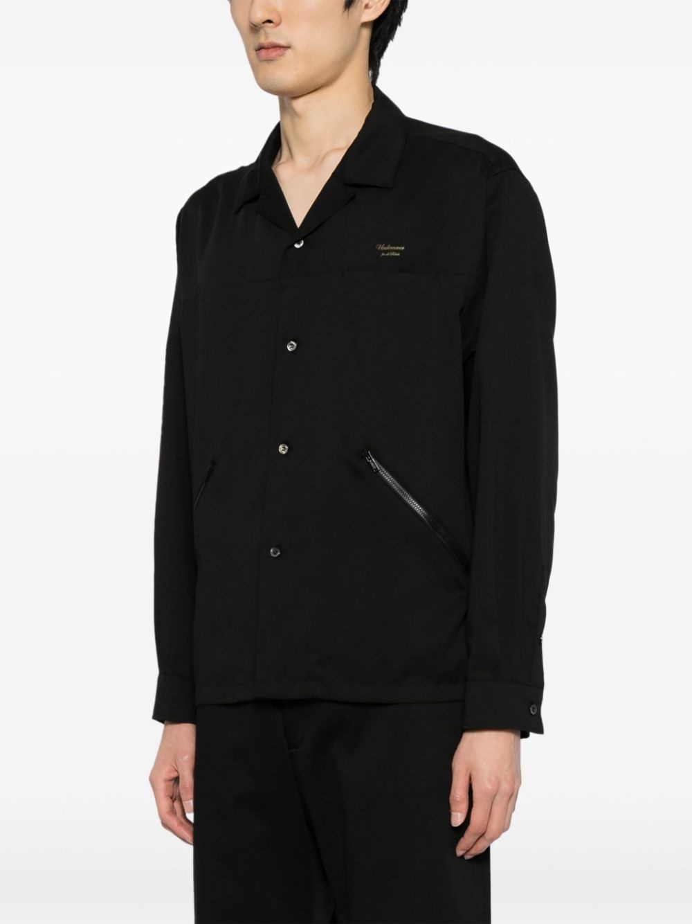 logo-embroidered button-up overshirt - 3