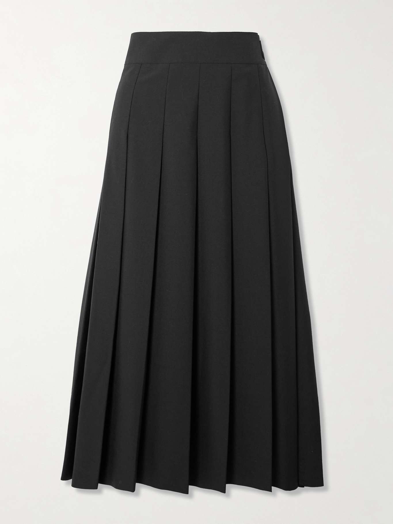 Belted pleated wool-blend midi wrap skirt - 1