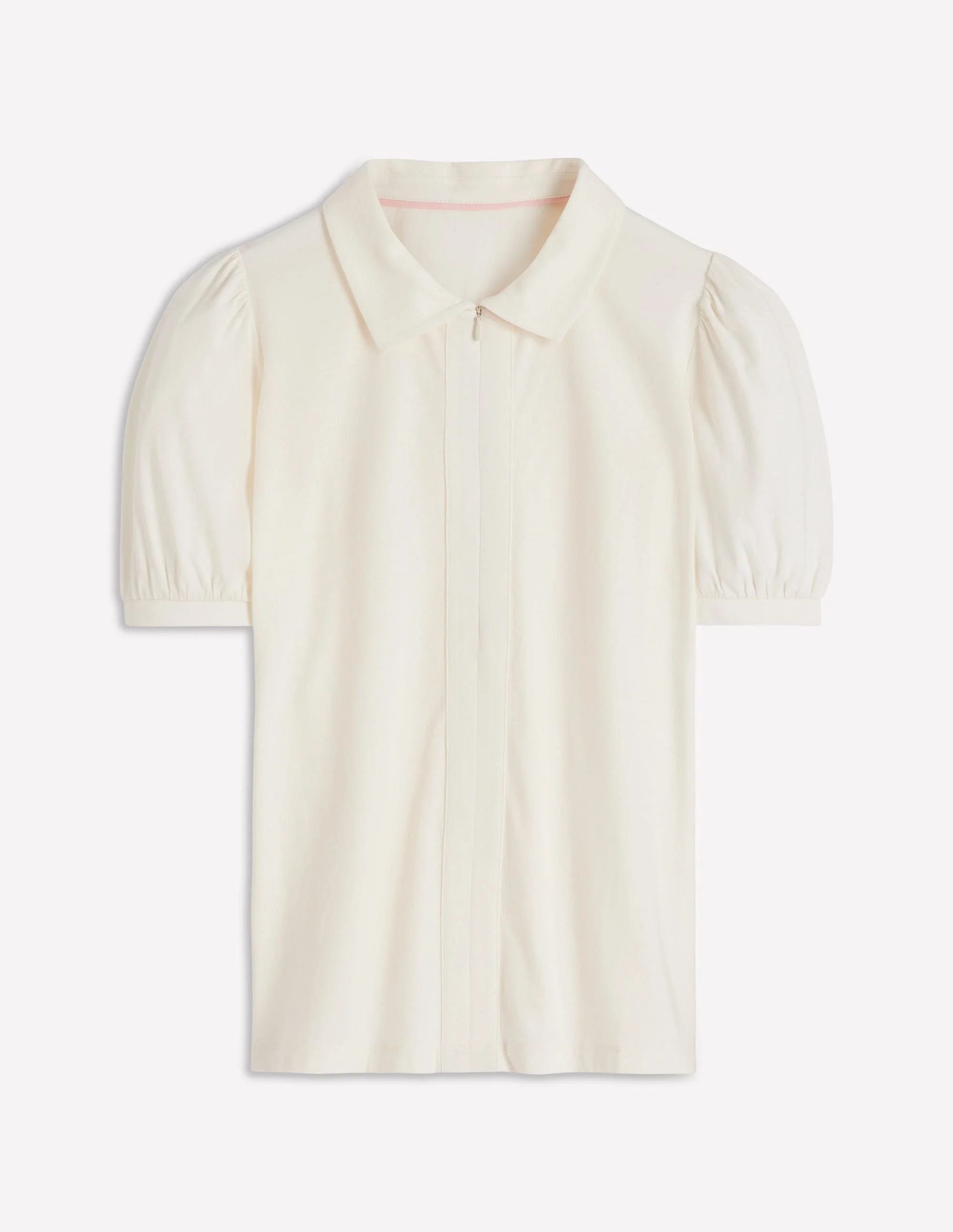 Short Sleeve Zip Collar Top-Ivory - 1