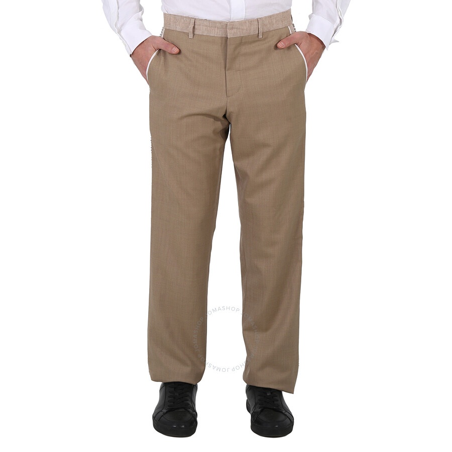 Burberry Men's Pecan Melange English Fit Crystal Embroidered Technical Linen Trousers, Brand Size 48 - 2