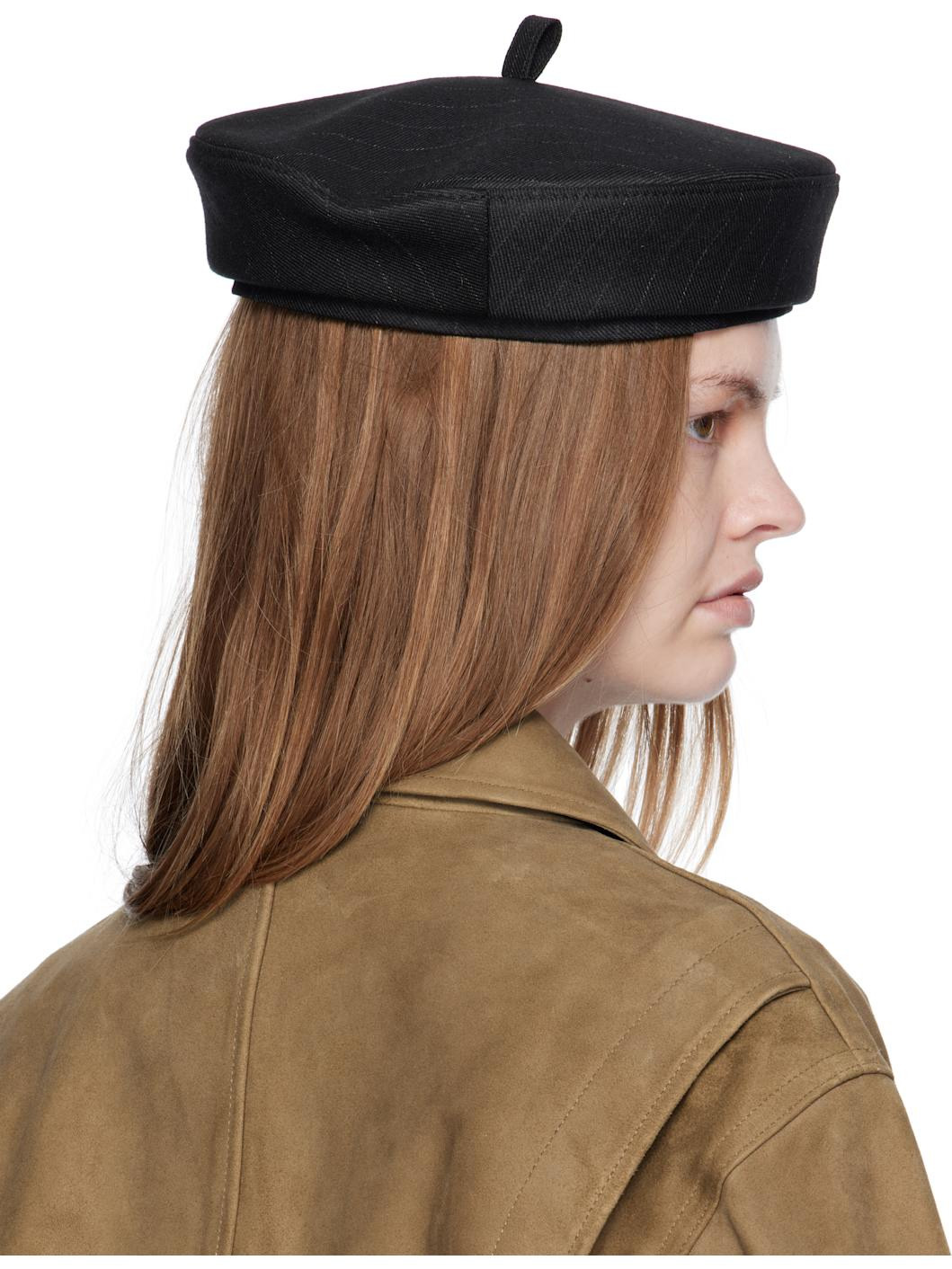 Black Stripe-Pattern Beret - 3