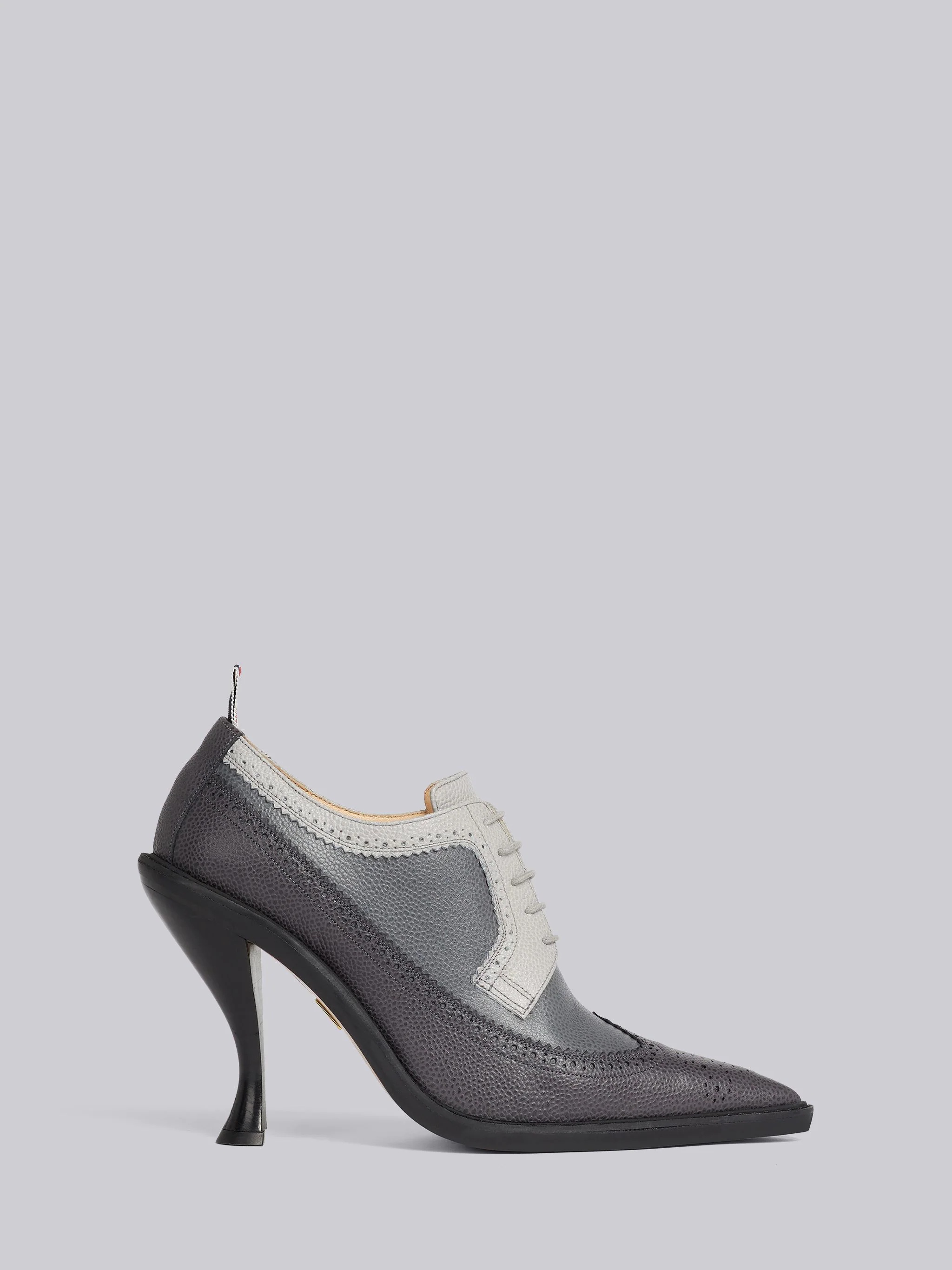 Charcoal Pebble Grain Leather 105mm Curved Heel Longwing Spectator Brogue - 1