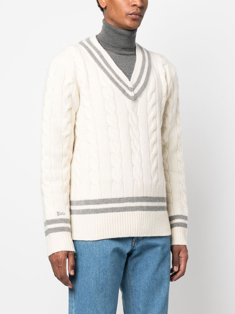 tipped V-neck cable-knit jumper 3