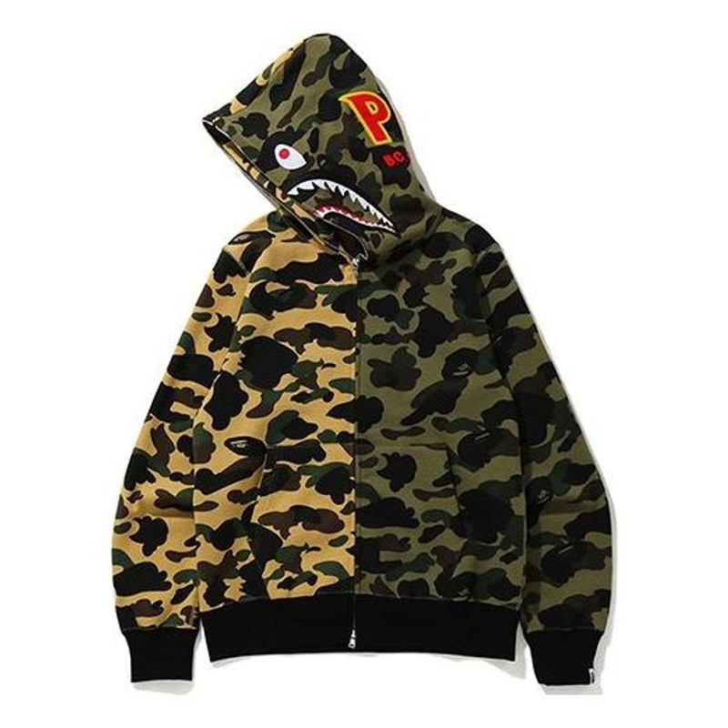 A Bathing Ape Shark Camo Full Zip Hoodie 'Brown Olive Green' 0ZXSWM115004E 1