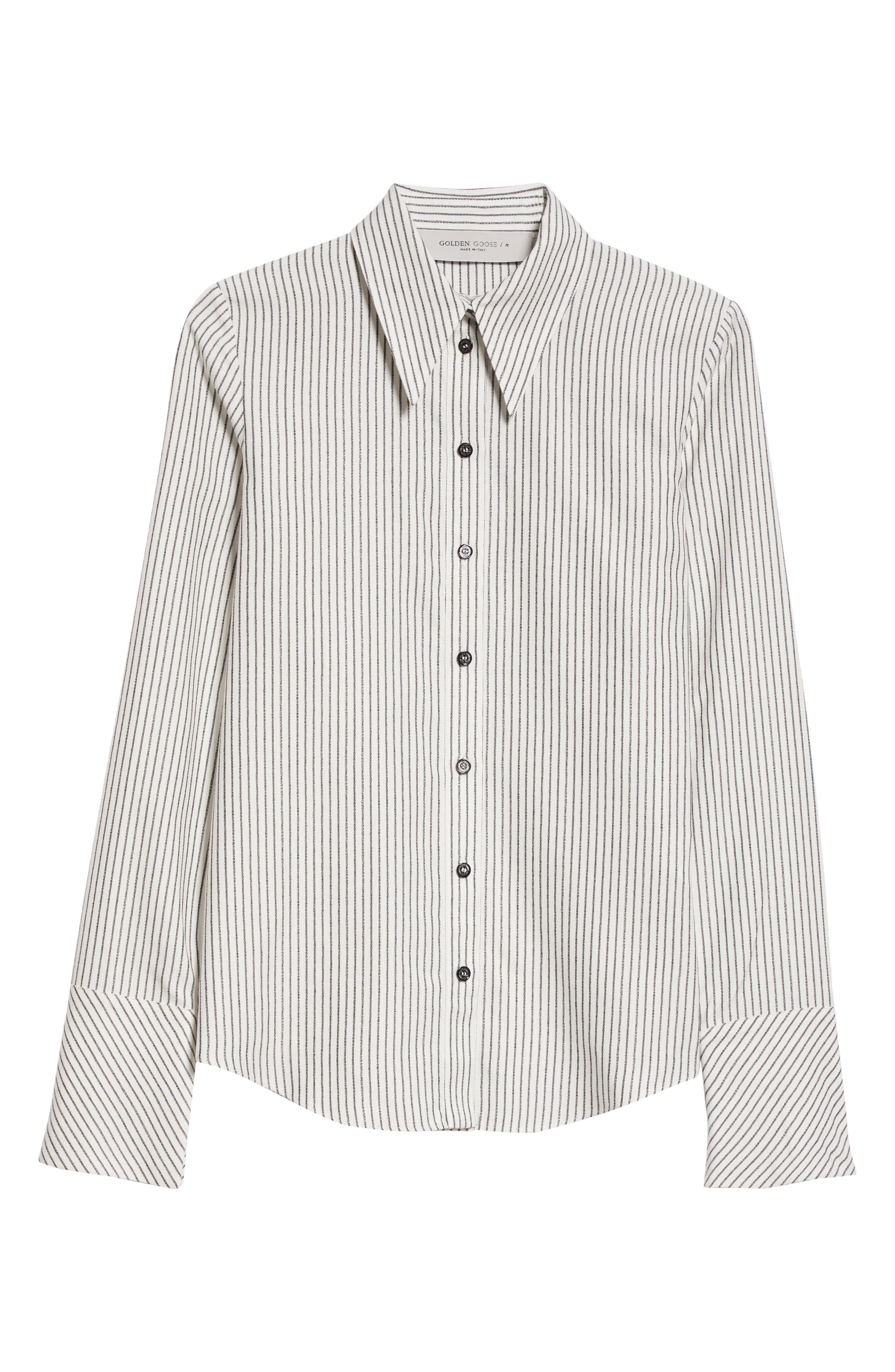 Golden Goose Journey Collection Slim Fit Stripe Button-Up Shirt in Arctic Wolf/Black at Nordstrom - 5