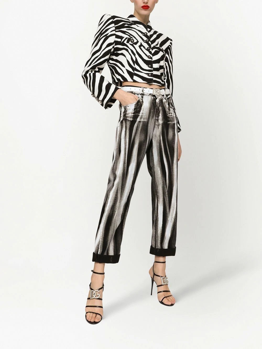 stripe-print cropped boyfriend jeans - 2