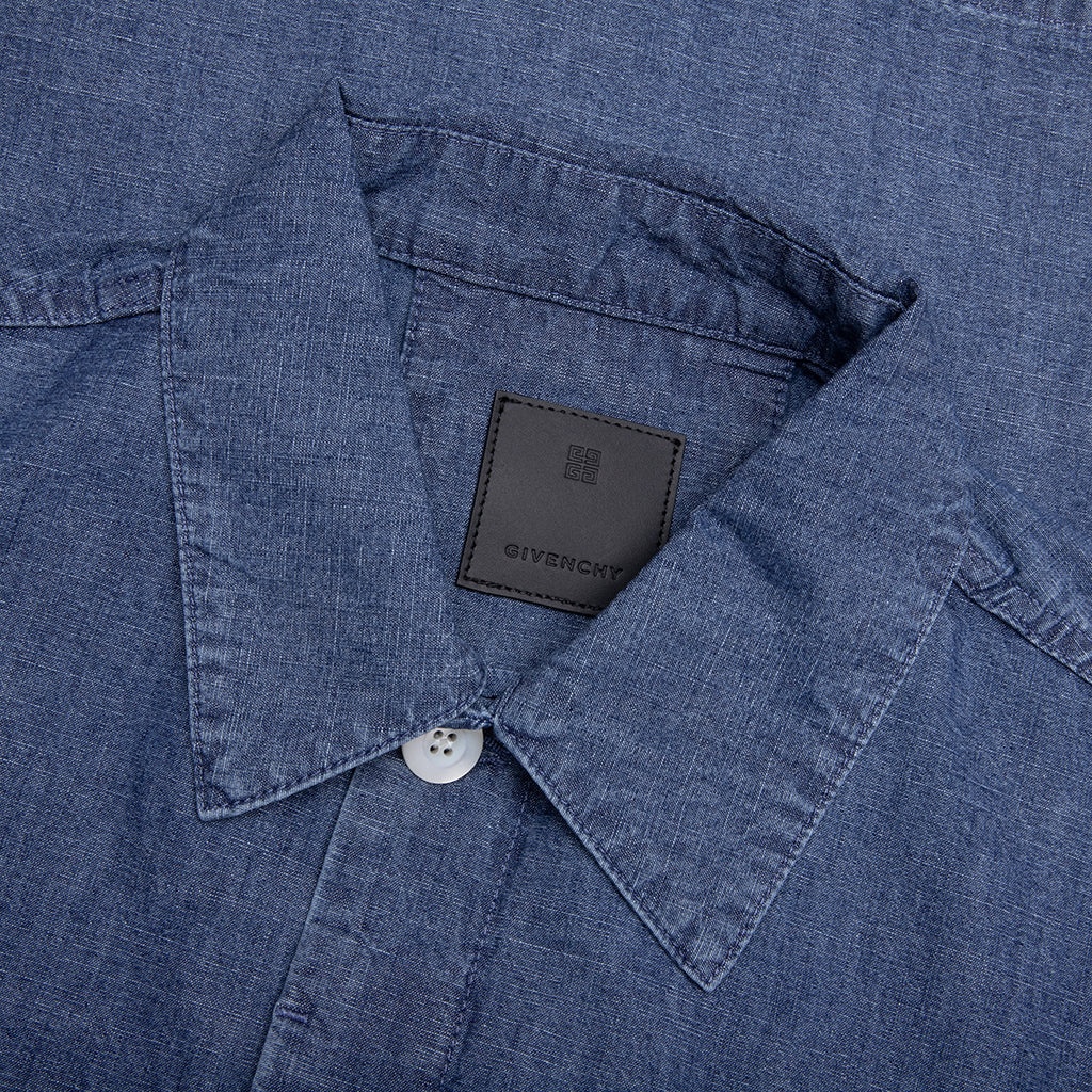 LOGO EMBROIDERED SHORT-SLEEVE SHIRT - DENIM BLUE - 3