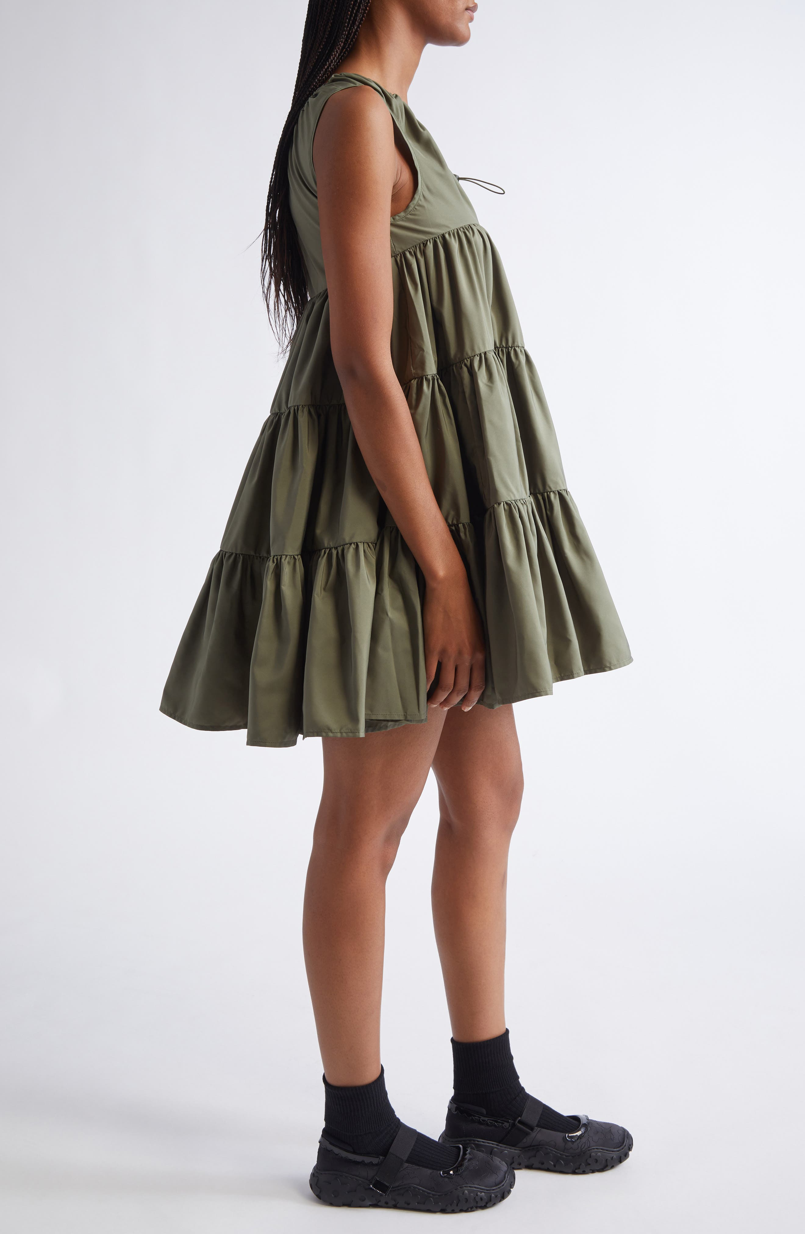 Cecilie Bahnsen Aino Tiered Recycled Faille Minidress in Olive at Nordstrom - 3