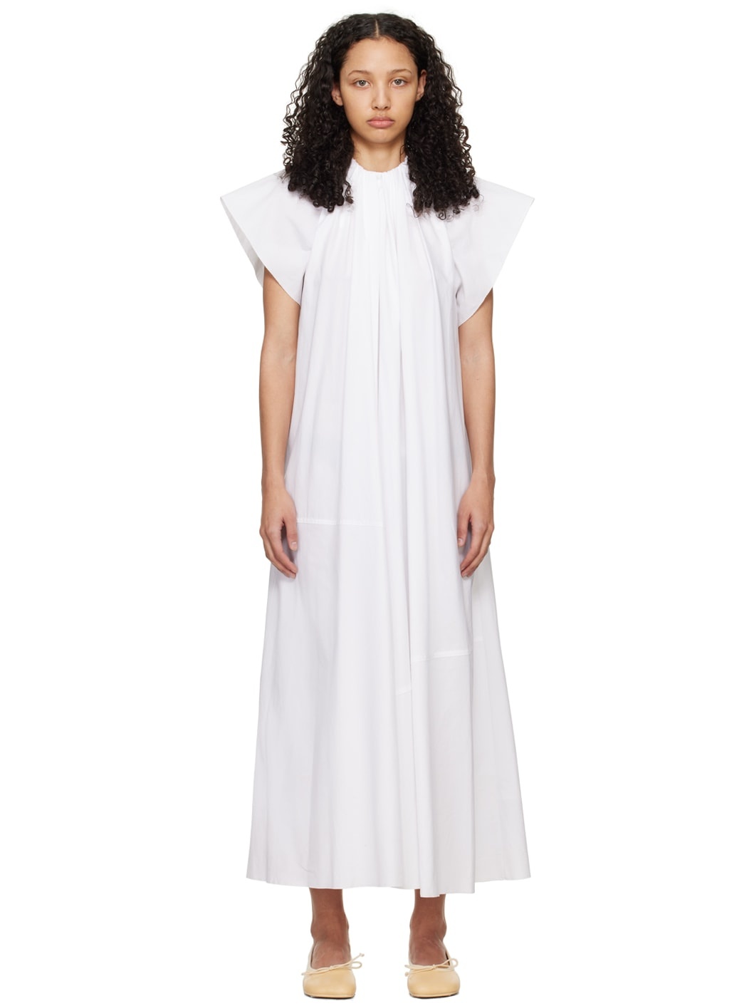 White Gathered Maxi Dress - 1