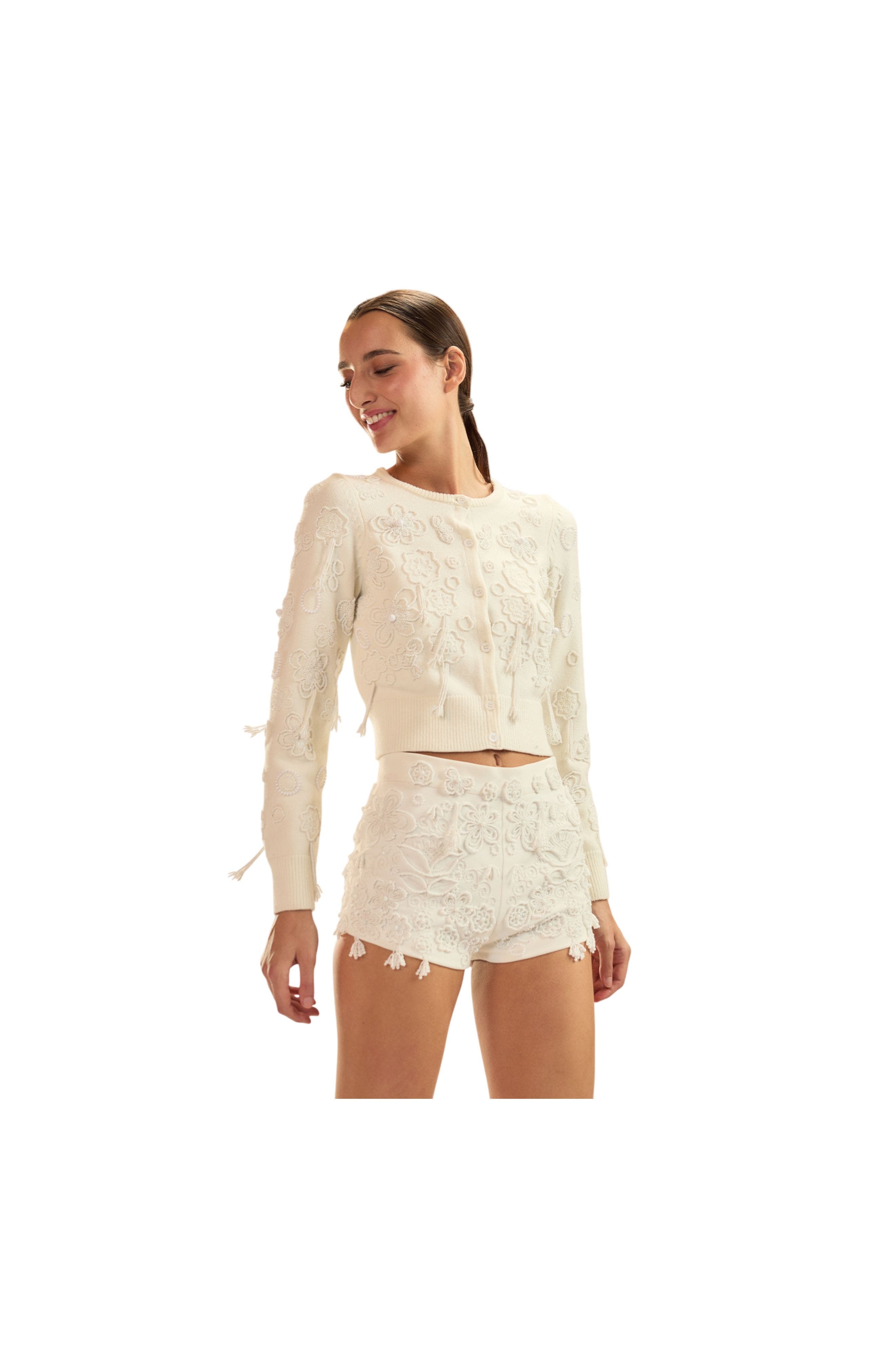 Cynthia Rowley Paloma Shrunken Cardigan in White at Nordstrom - 7