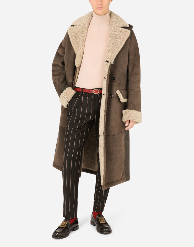 Double-breasted shearling coat with wool inserts - 6