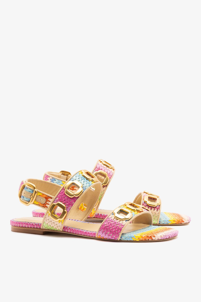 Milan Flat Sandal Rainbow Raffia 3