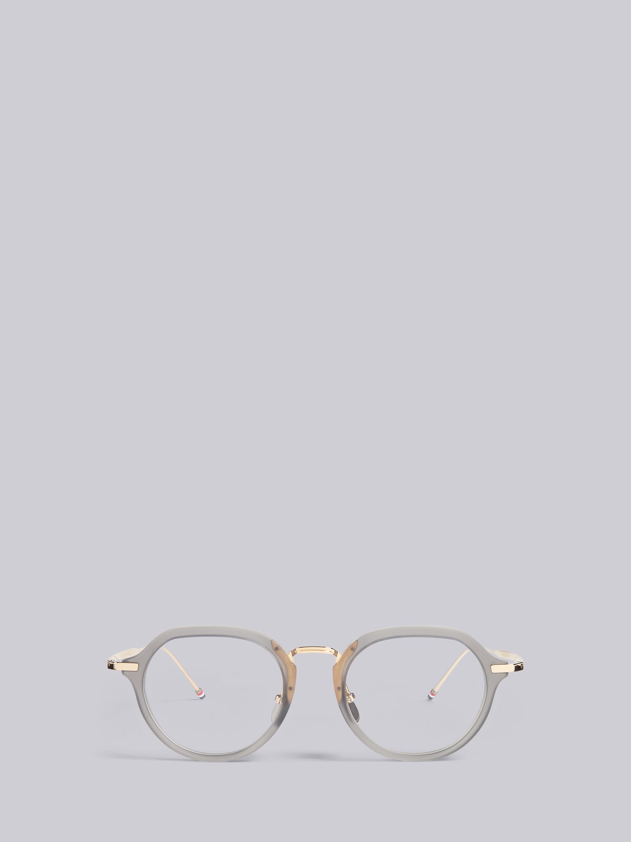 TB421 - Satin Crystal Grey and White Gold Clubmaster Eyeglasses - 1