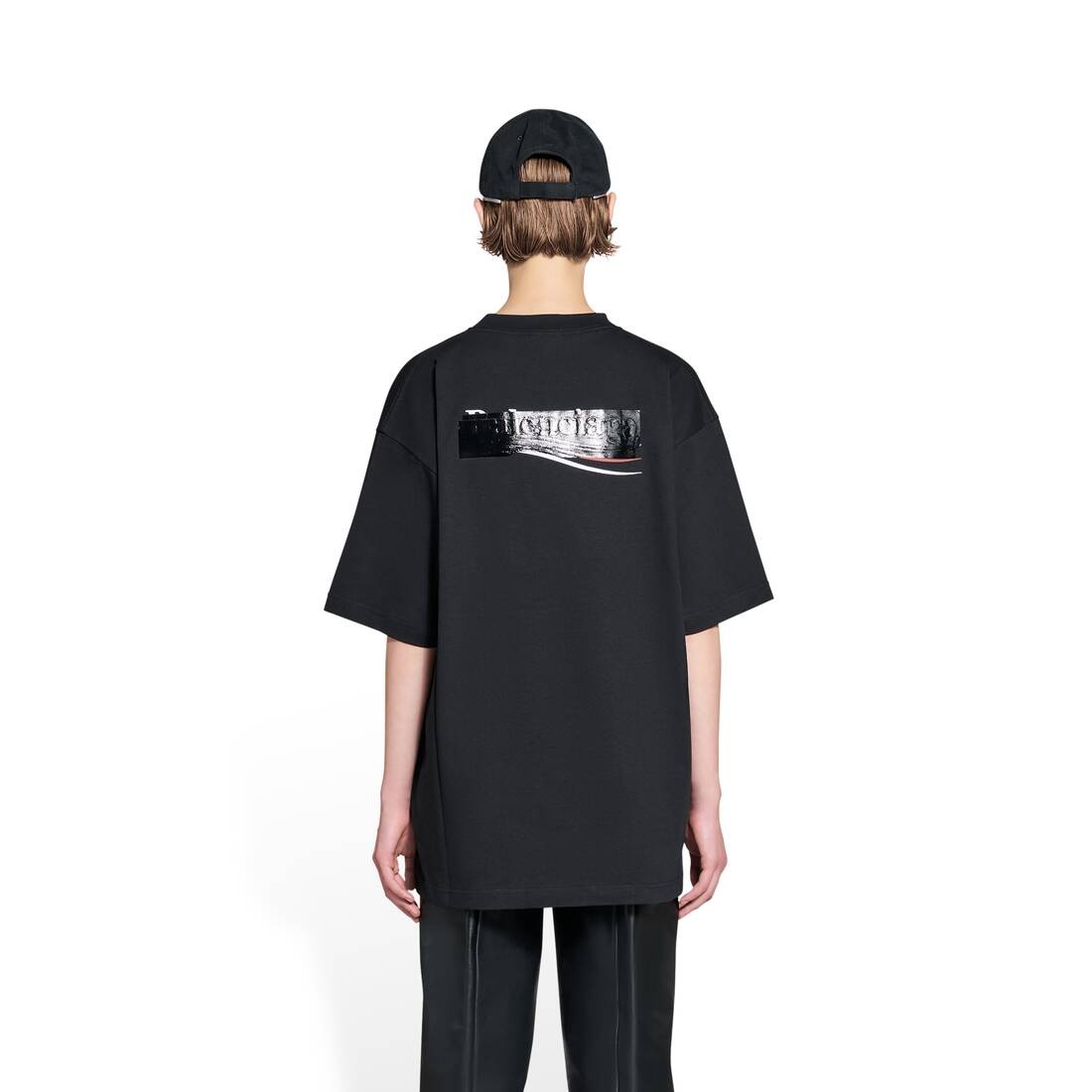 BALENCIAGA Women's Gaffer Tshirt Large Fit in Black REVERSIBLE