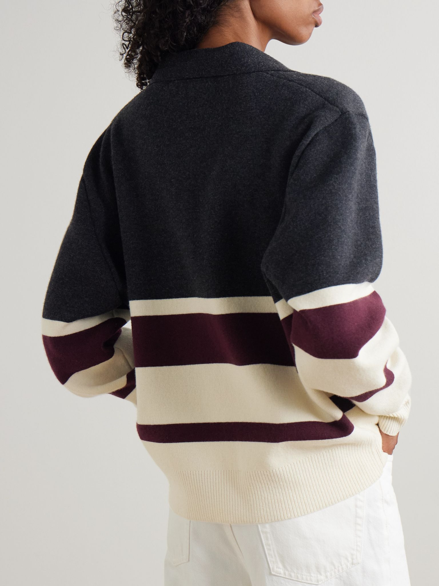 Oversized striped wool and cashmere-blend polo sweater Charcoal - 3