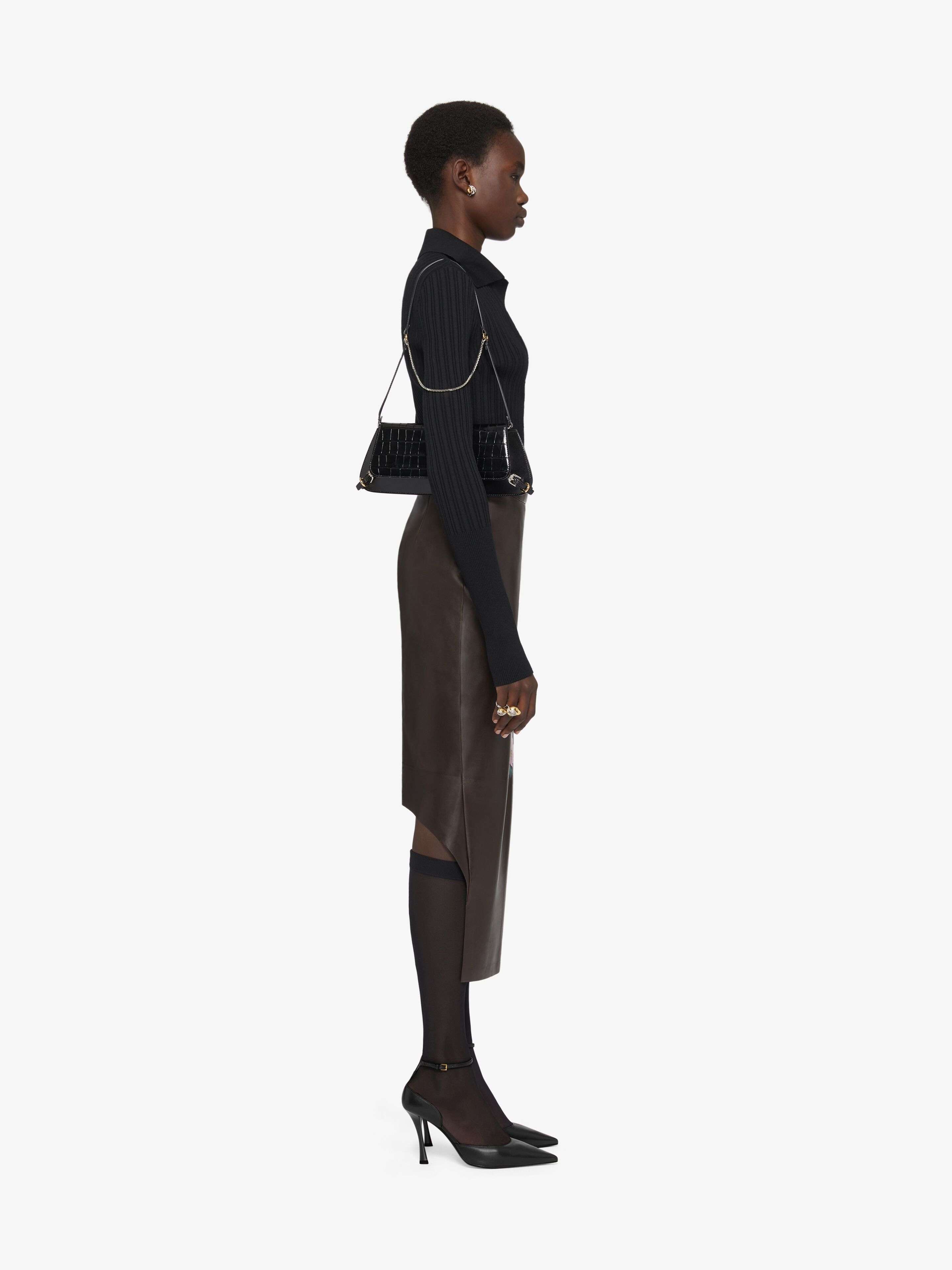 ASYMMETRIC PRINTED SKIRT IN LEATHER - 3