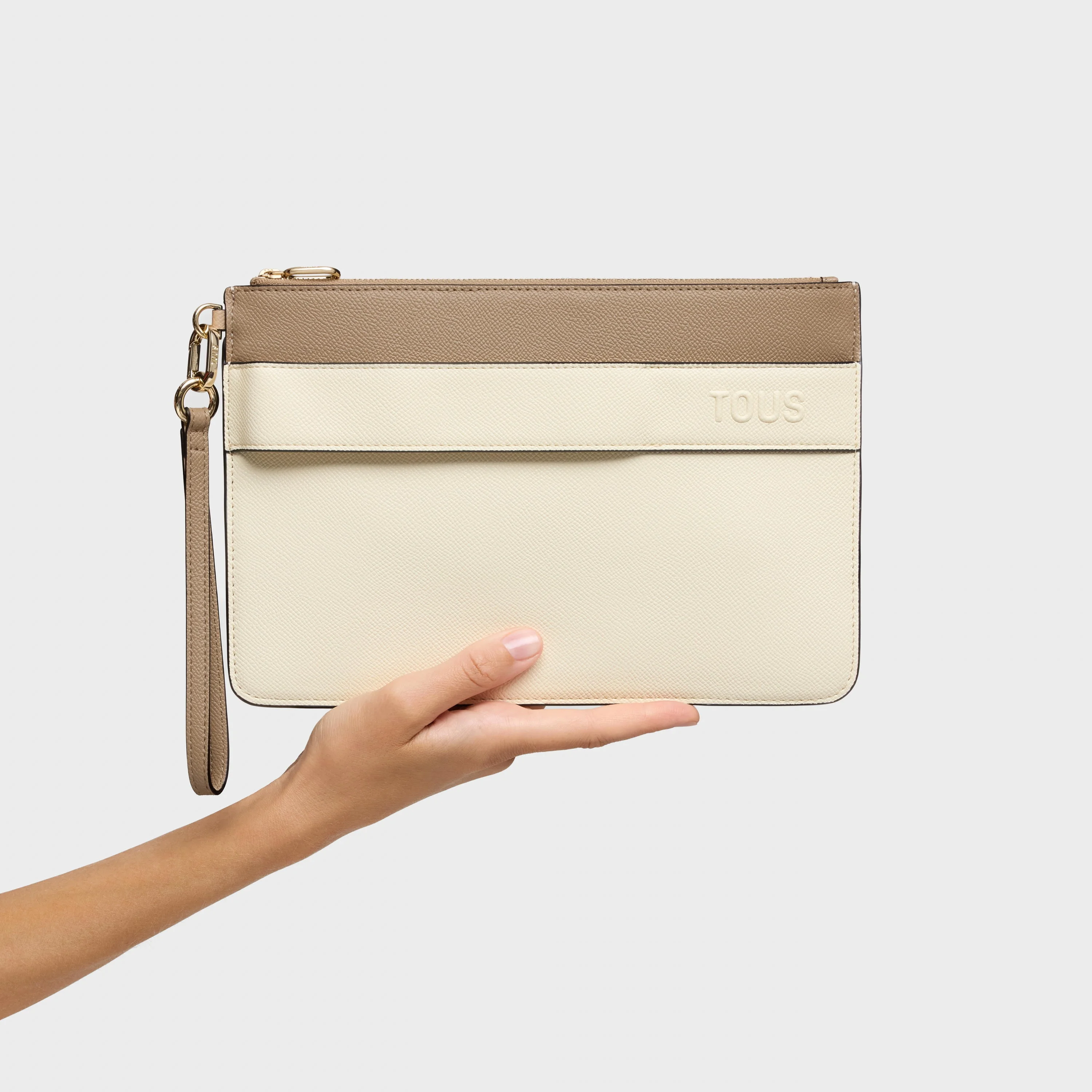 Beige and sand-colored Clutch bag TOUS Audree Saffiano - 1