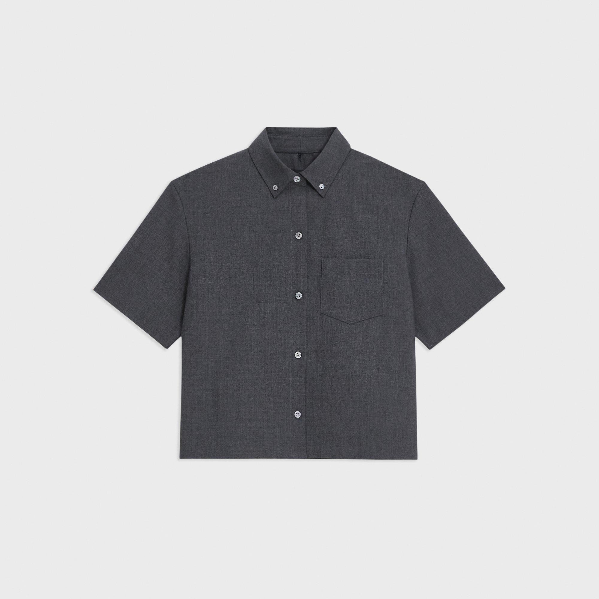 Cropped Short-Sleeve Shirt in Good Wool - 1