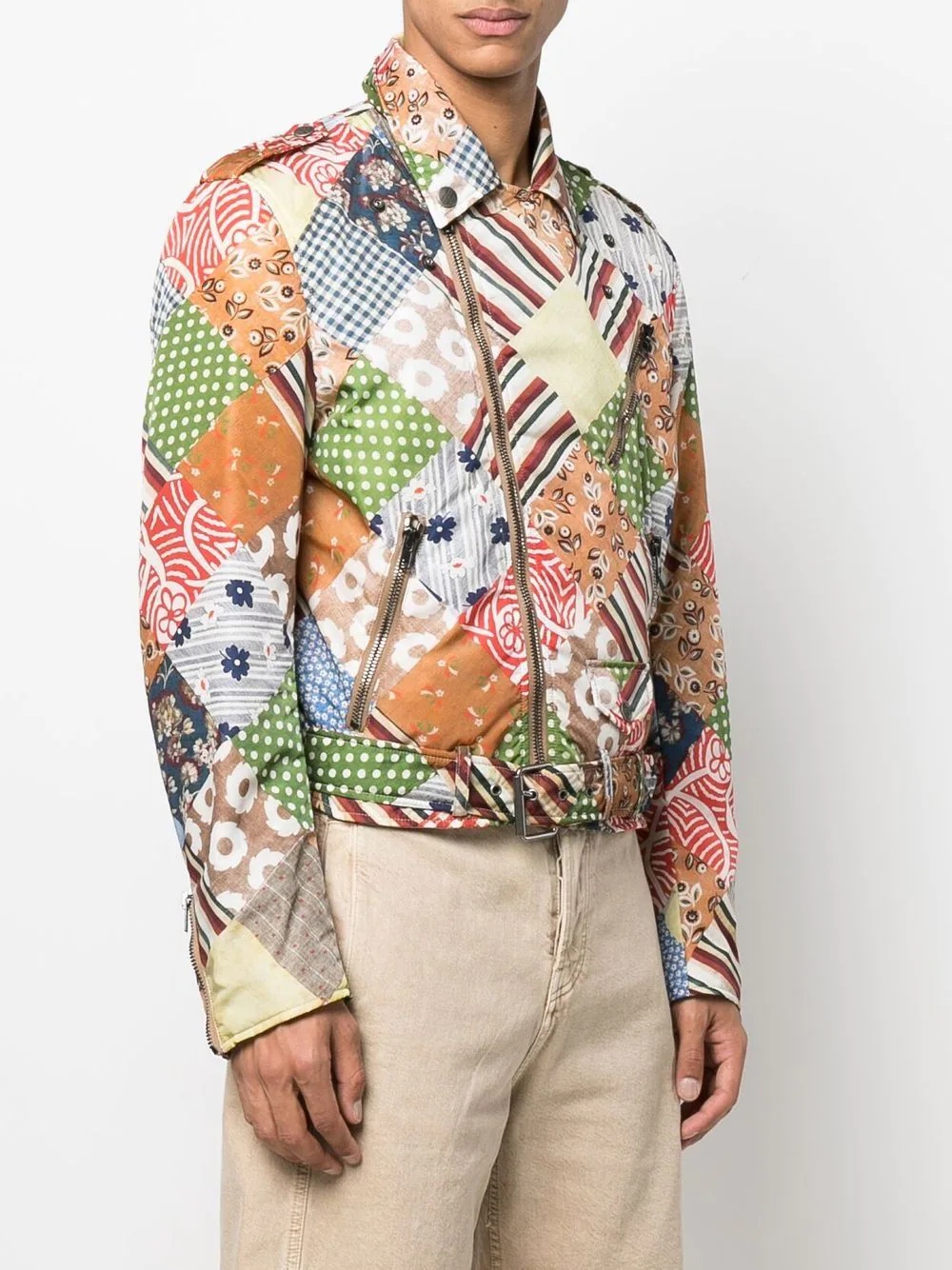 patchwork-print biker jacket - 3