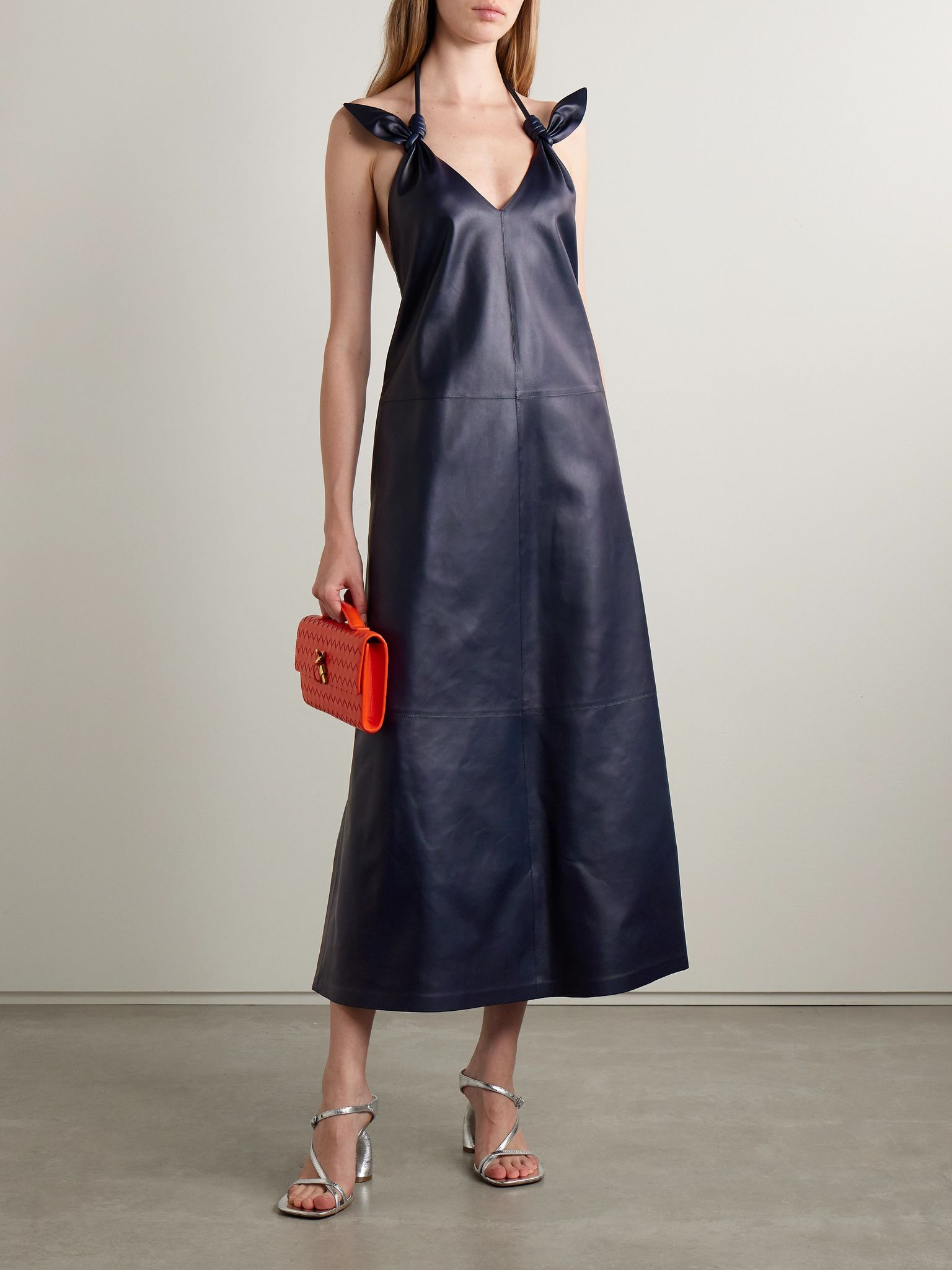 Flamenco open-back knotted leather dress Navy - 2